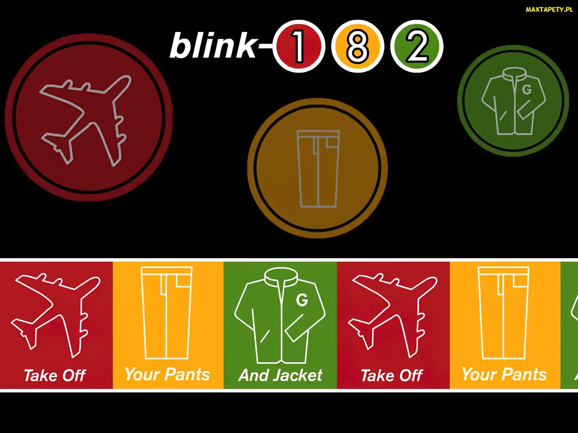 spodnie, samolociki, Blink 182, znaczki