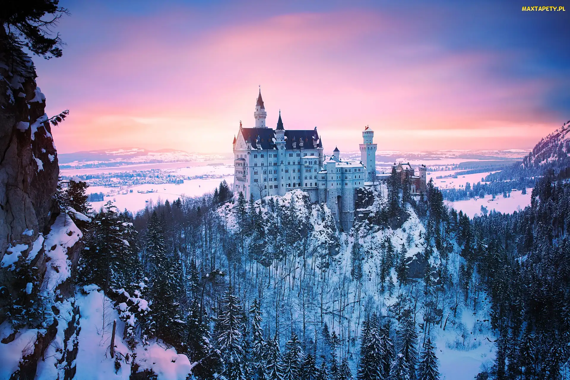 Neuschwanstein, Zamek, Góry, Zima