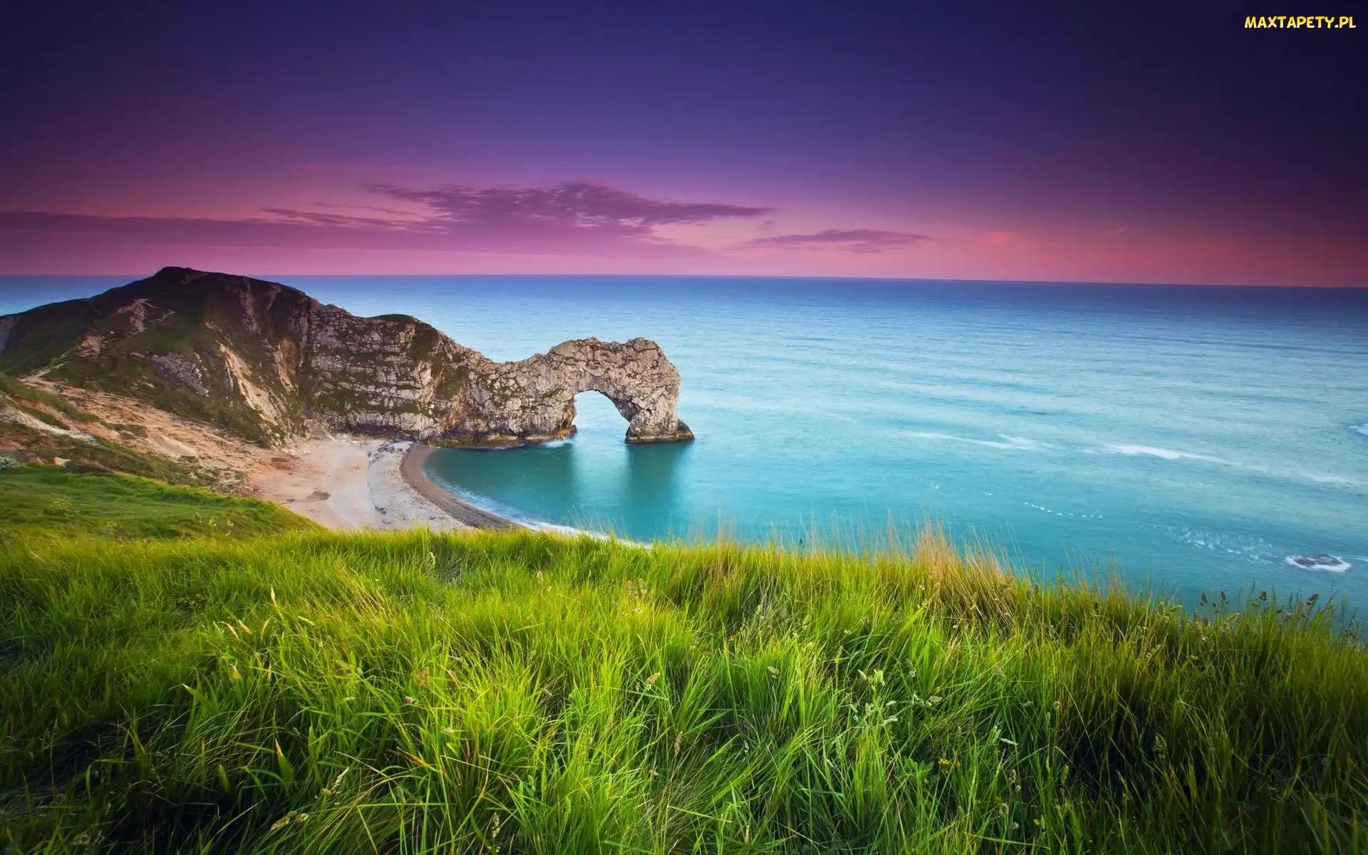 morze, trawy, wzgórza, plaża, Krajobraz