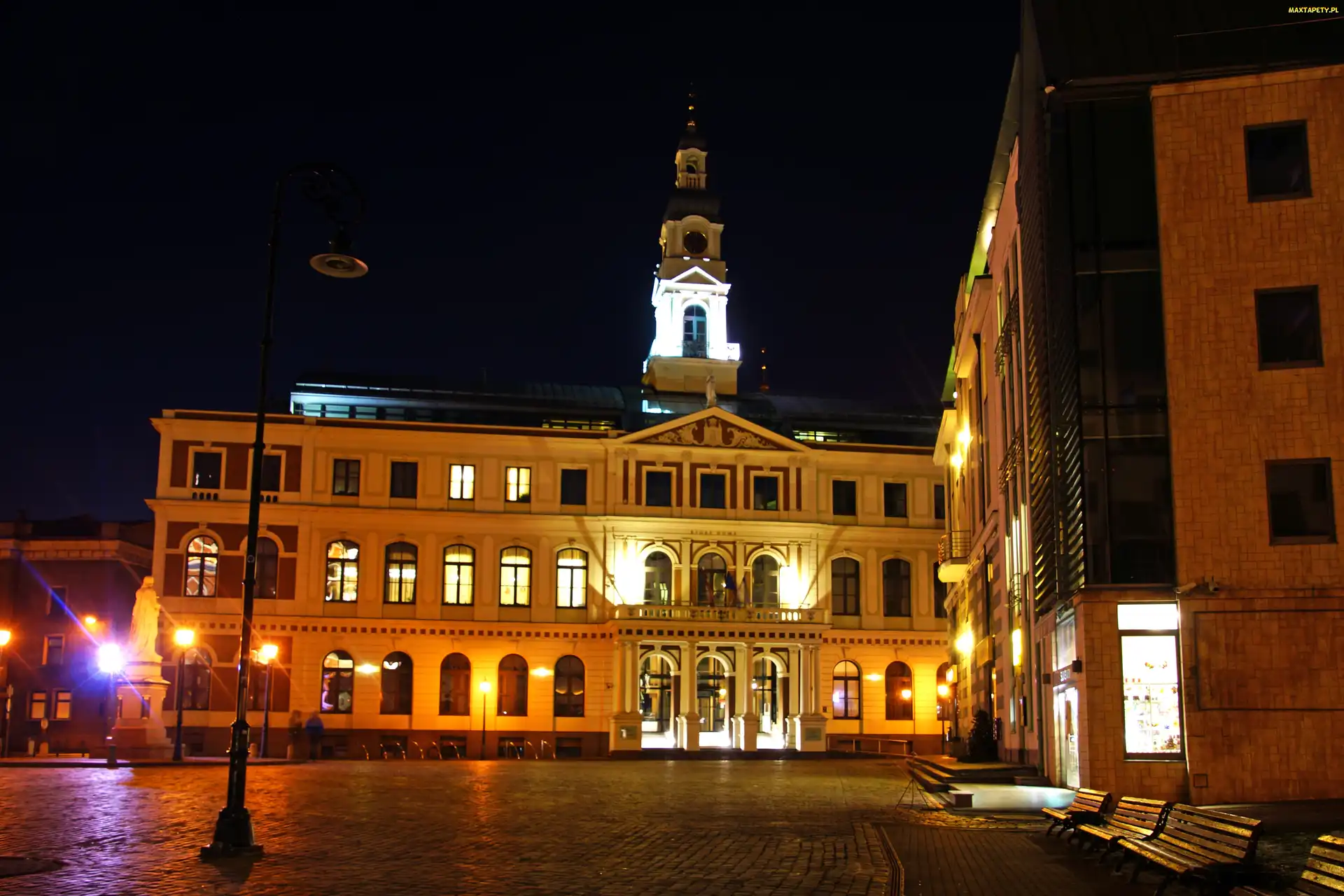 Łotwa, Noc, Miasto, Dom, Ryga