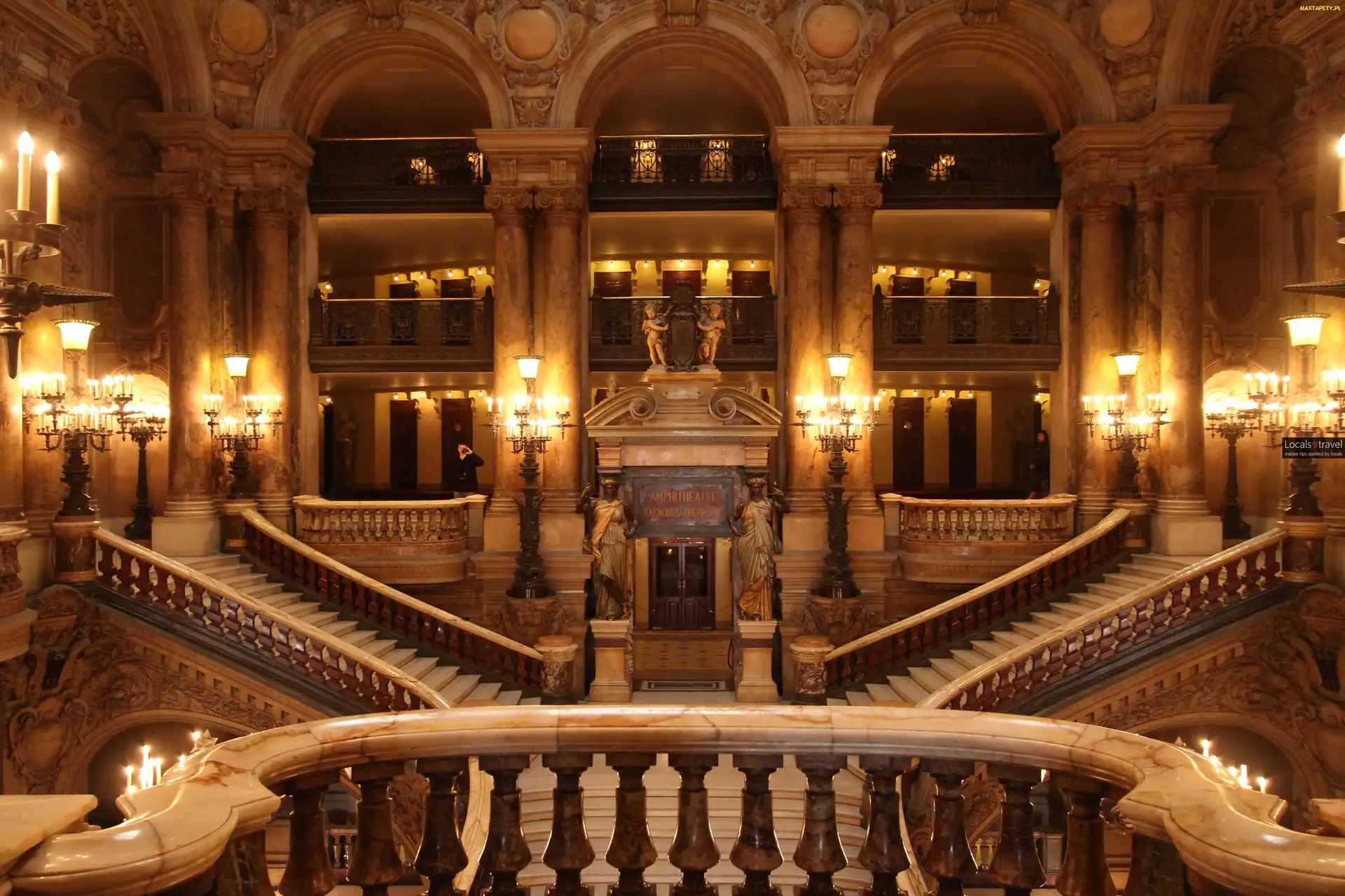 Paryż, Schody, Wnętrze, Opera Palais Garnier, Francja
