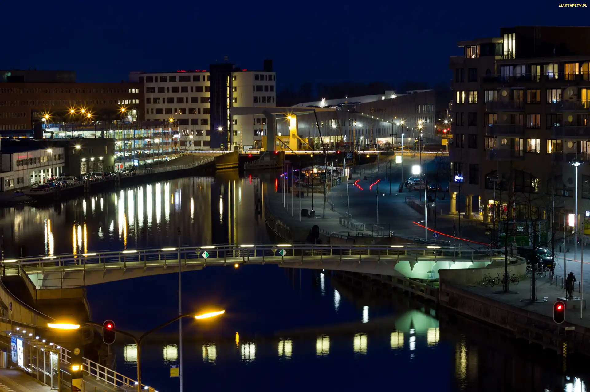 Holandia, Kanał, Noc, Miasto, Alkmaar