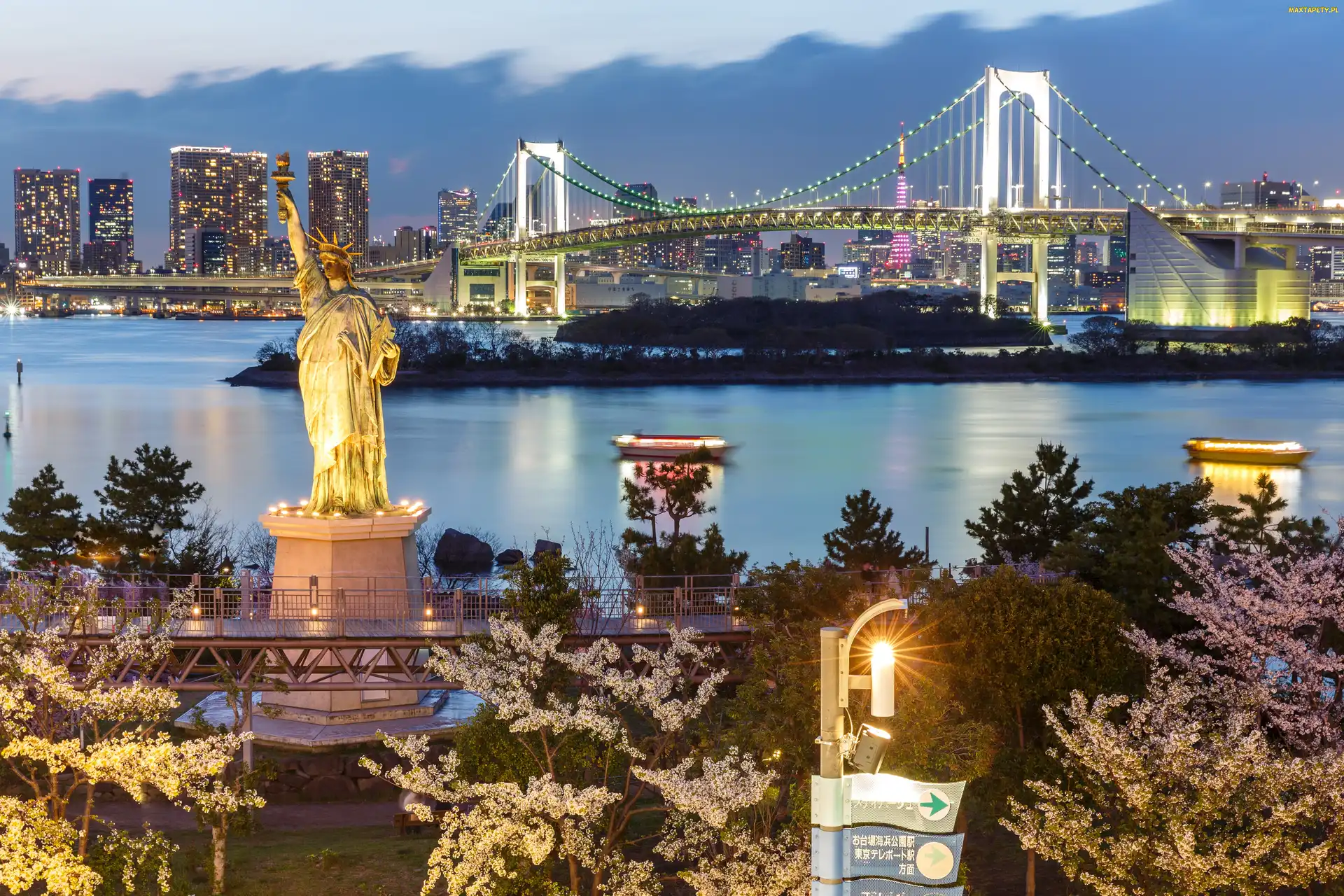 Tokio, Pomnik, Domy, Most, Japonia