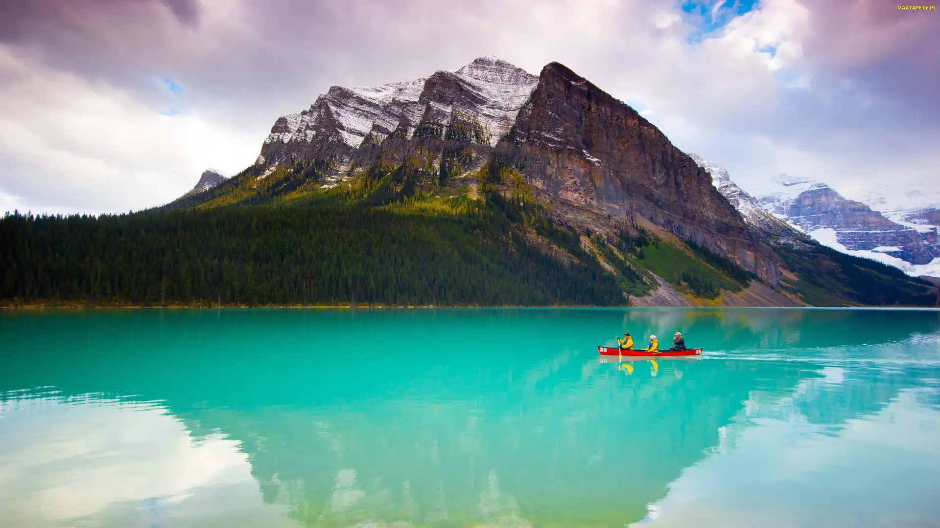 Kajak, Jezioro Lake Louise, Prowincja Alberta, Kanada, Park Narodowy Banff, Góry