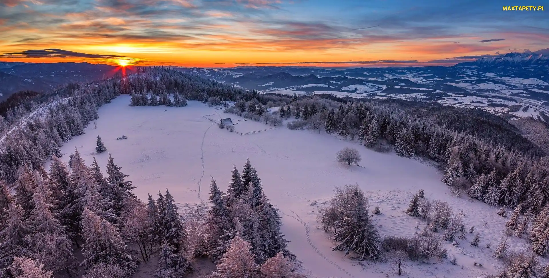 Śnieg, Zima, Zachód, Słońca