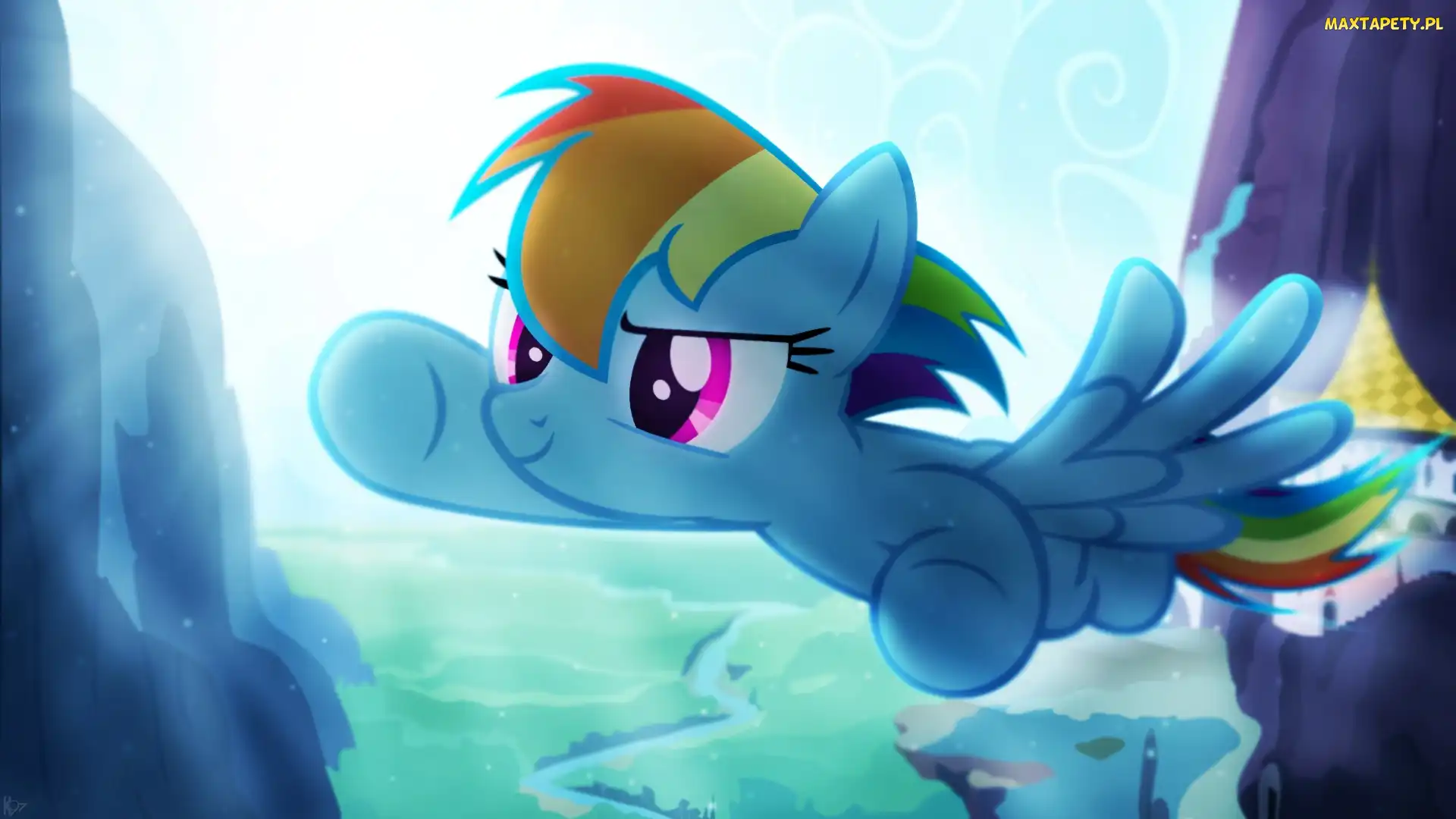 Rainbow Dash, Góry, Rzeka, Słońce