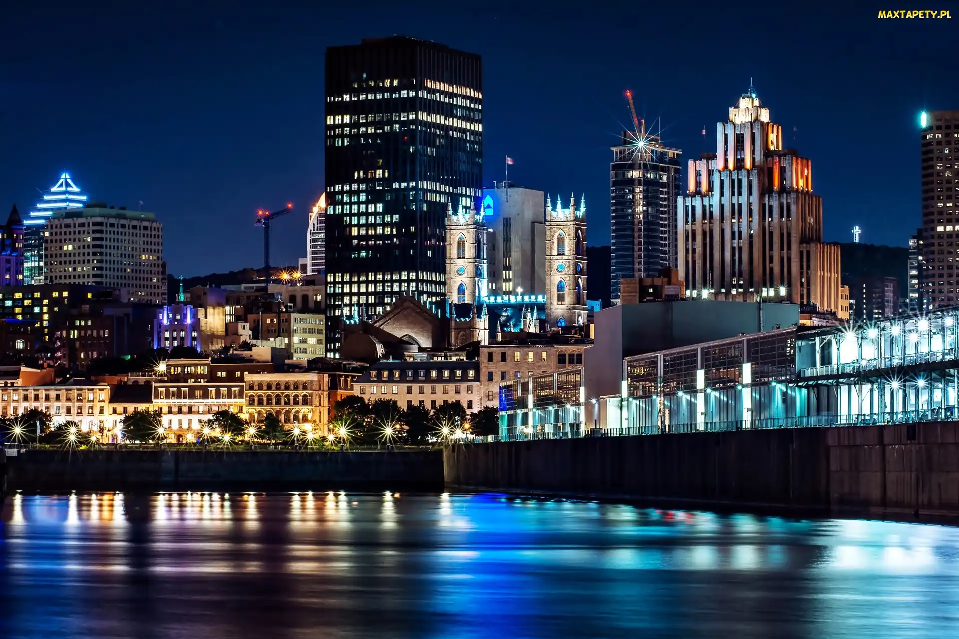 Drapacze, Nocą, Montreal, Chmur, Domy