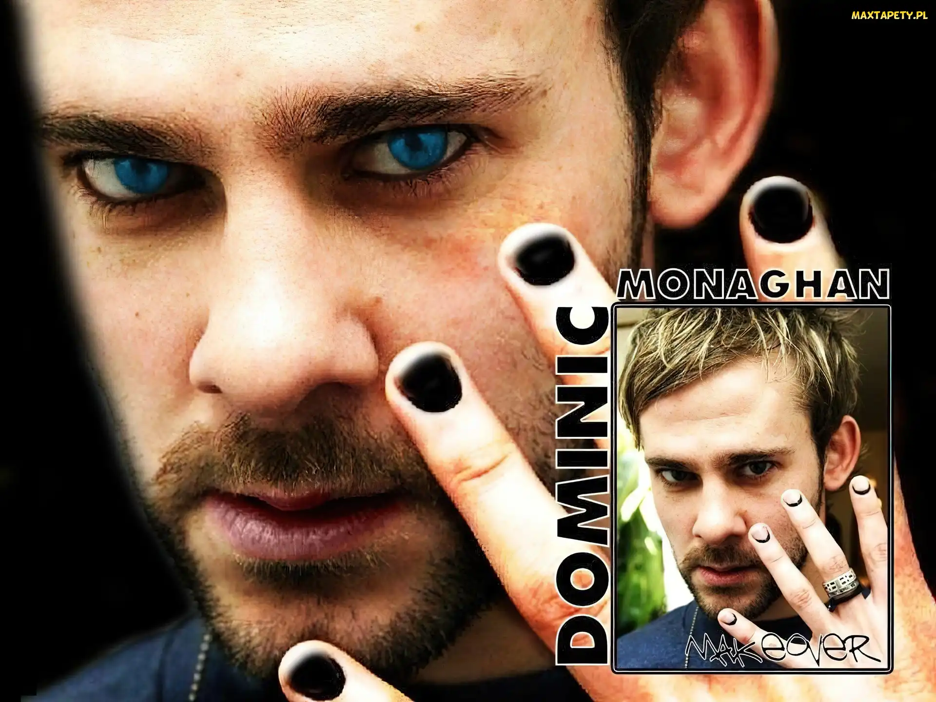 niebieski oczy, czarne paznokcie, Dominic Monaghan