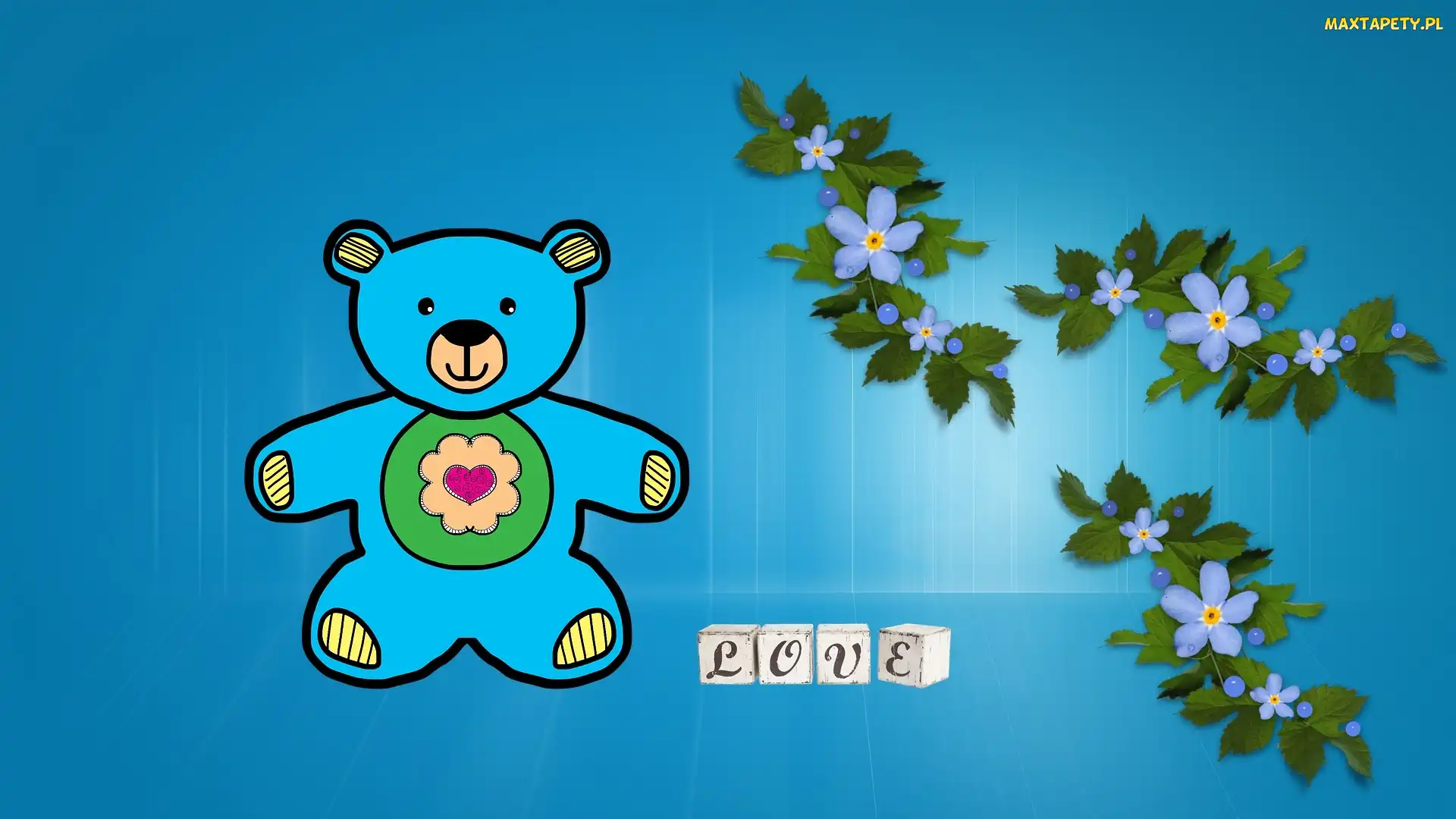 Love, Napis, Miś, Kwiatki