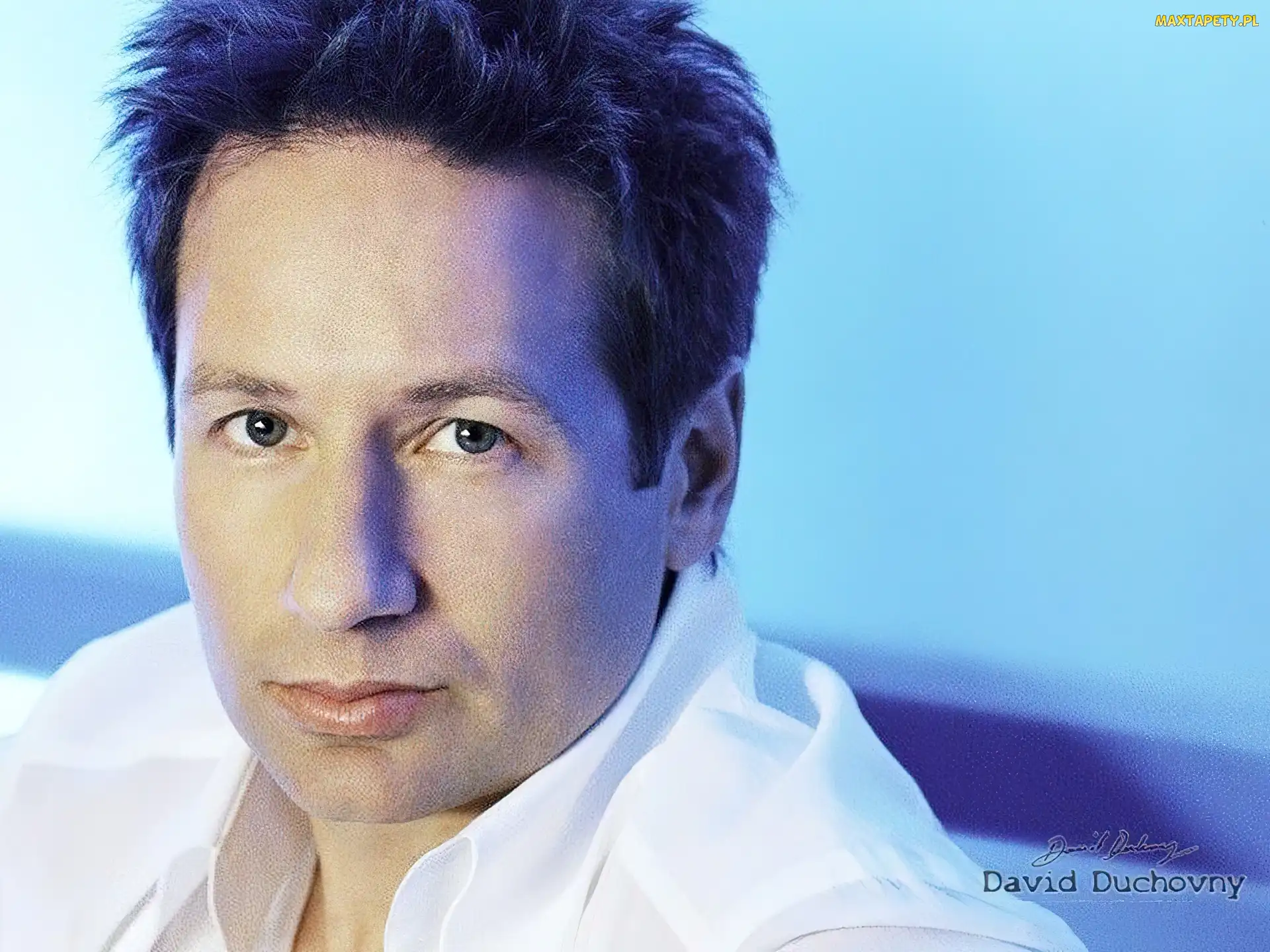 David Duchovny, ciemne włosy, biała koszula