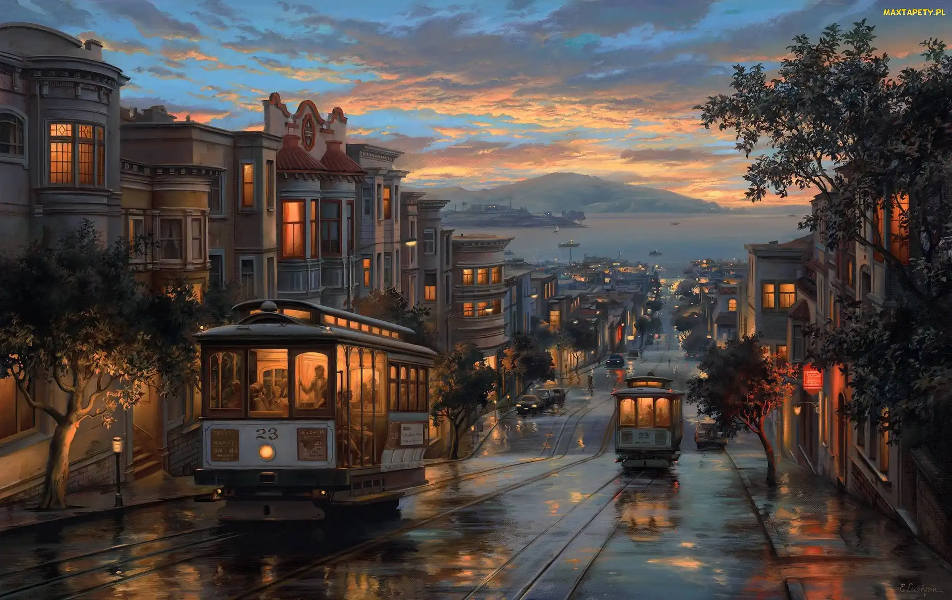 Artystyczne, Miasto, Evgeny Lushpin, Tramwaje, Malarstwo, Ulica