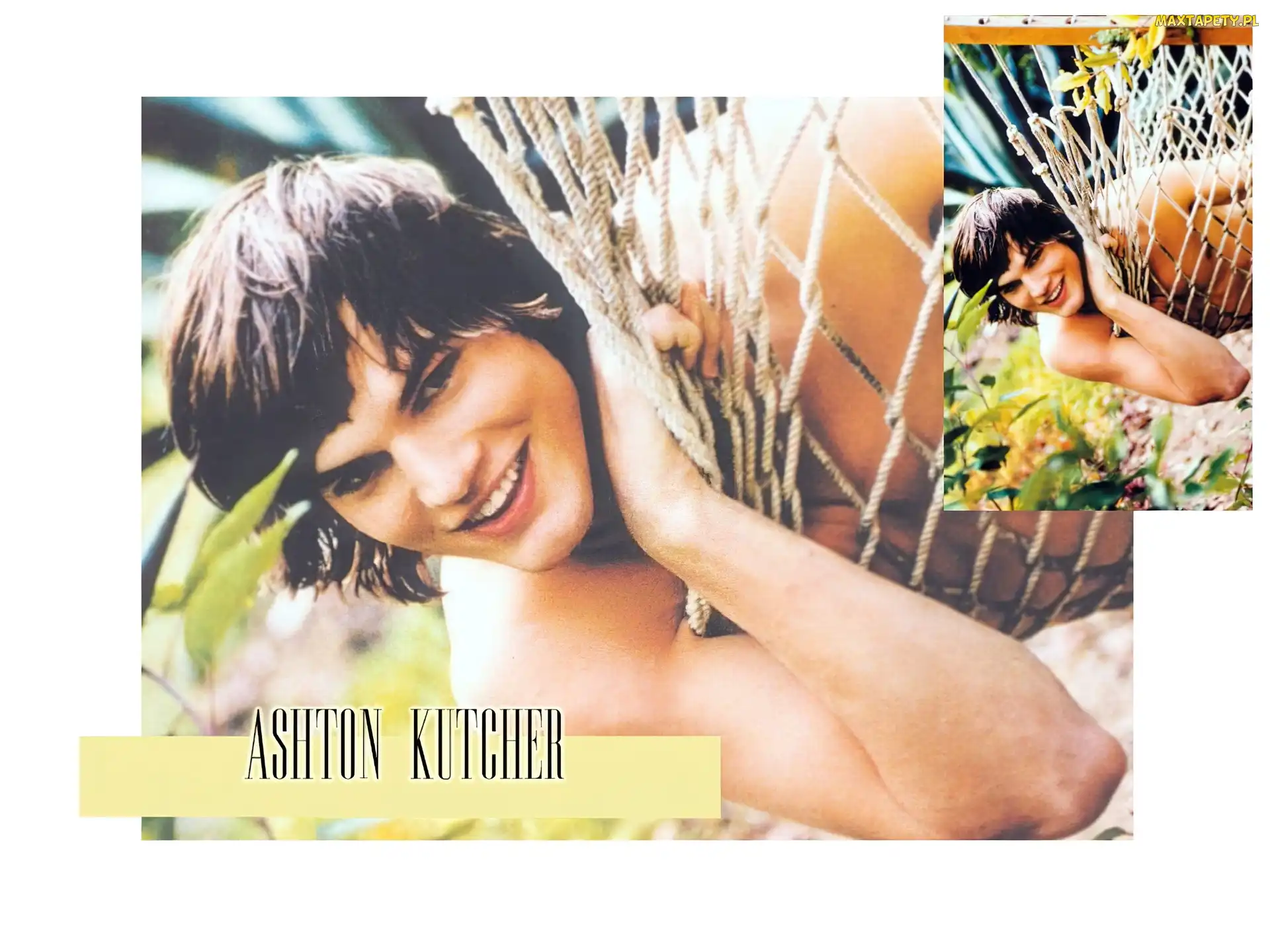 hamak, kwiaty, Ashton Kutcher