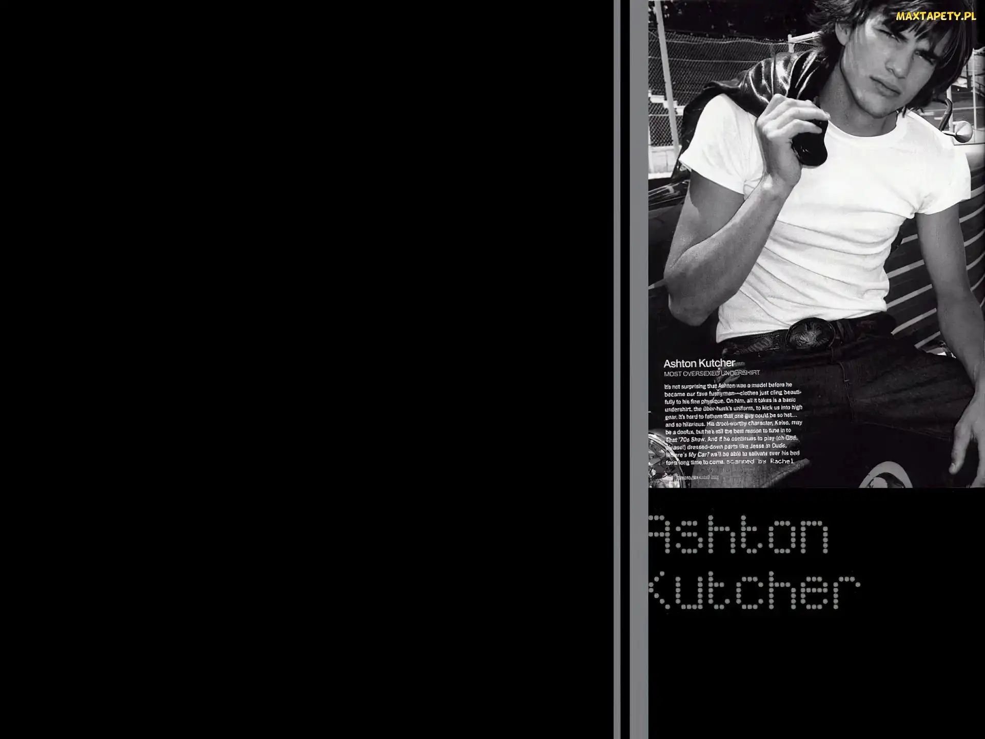 pasek, t-shirt, Ashton Kutcher, biały