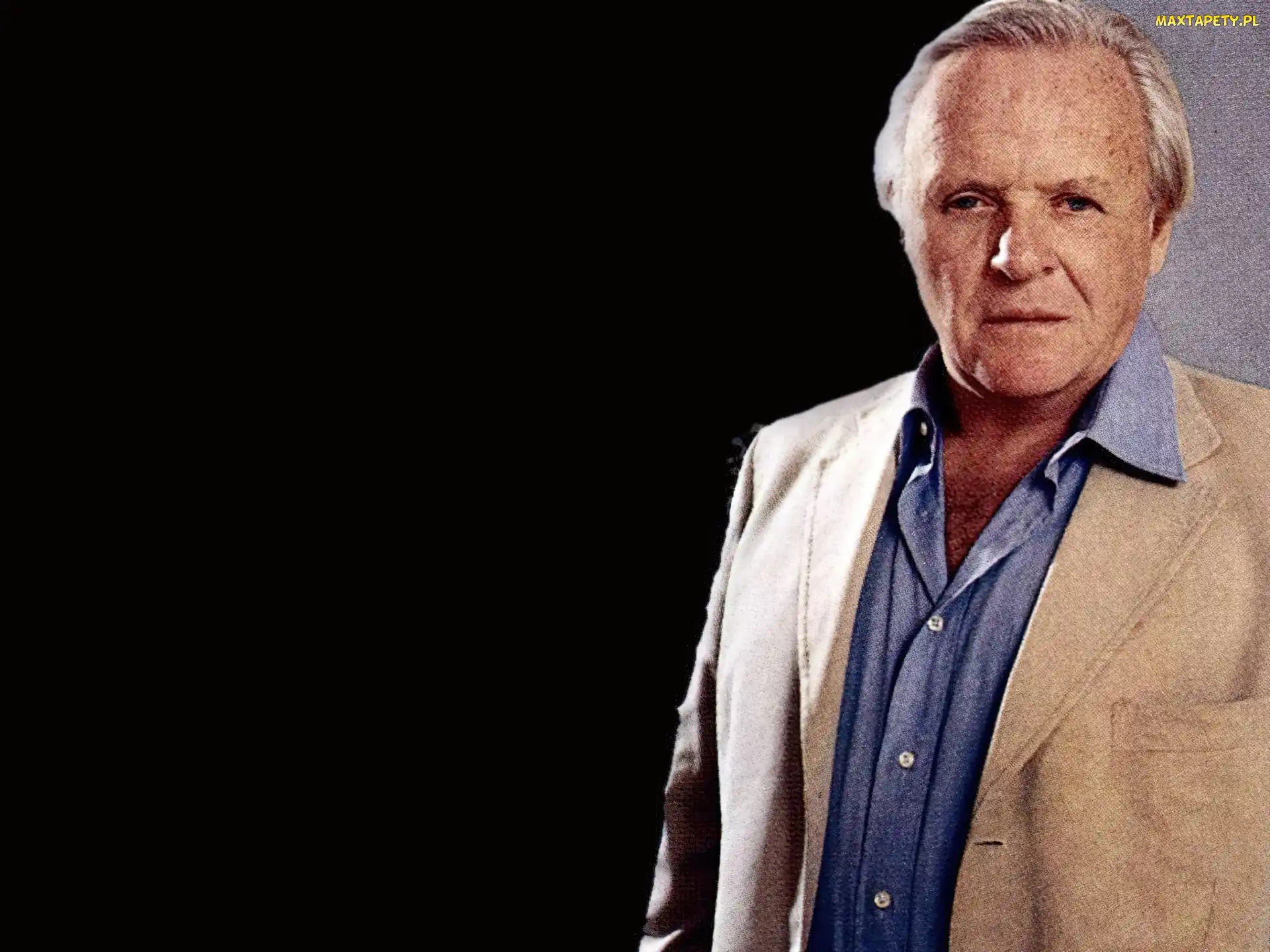 niebieska, koszula, Anthony Hopkins