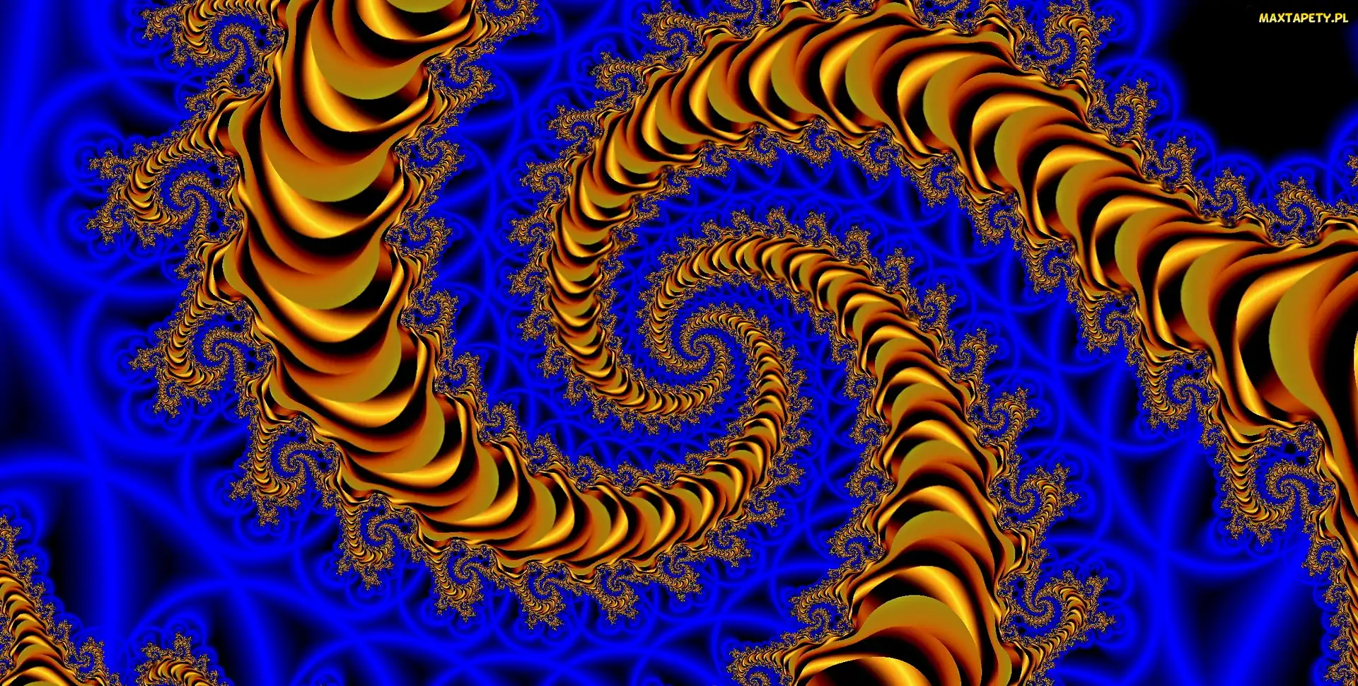 Fraktal, Spirale, Niebieskie, Złote