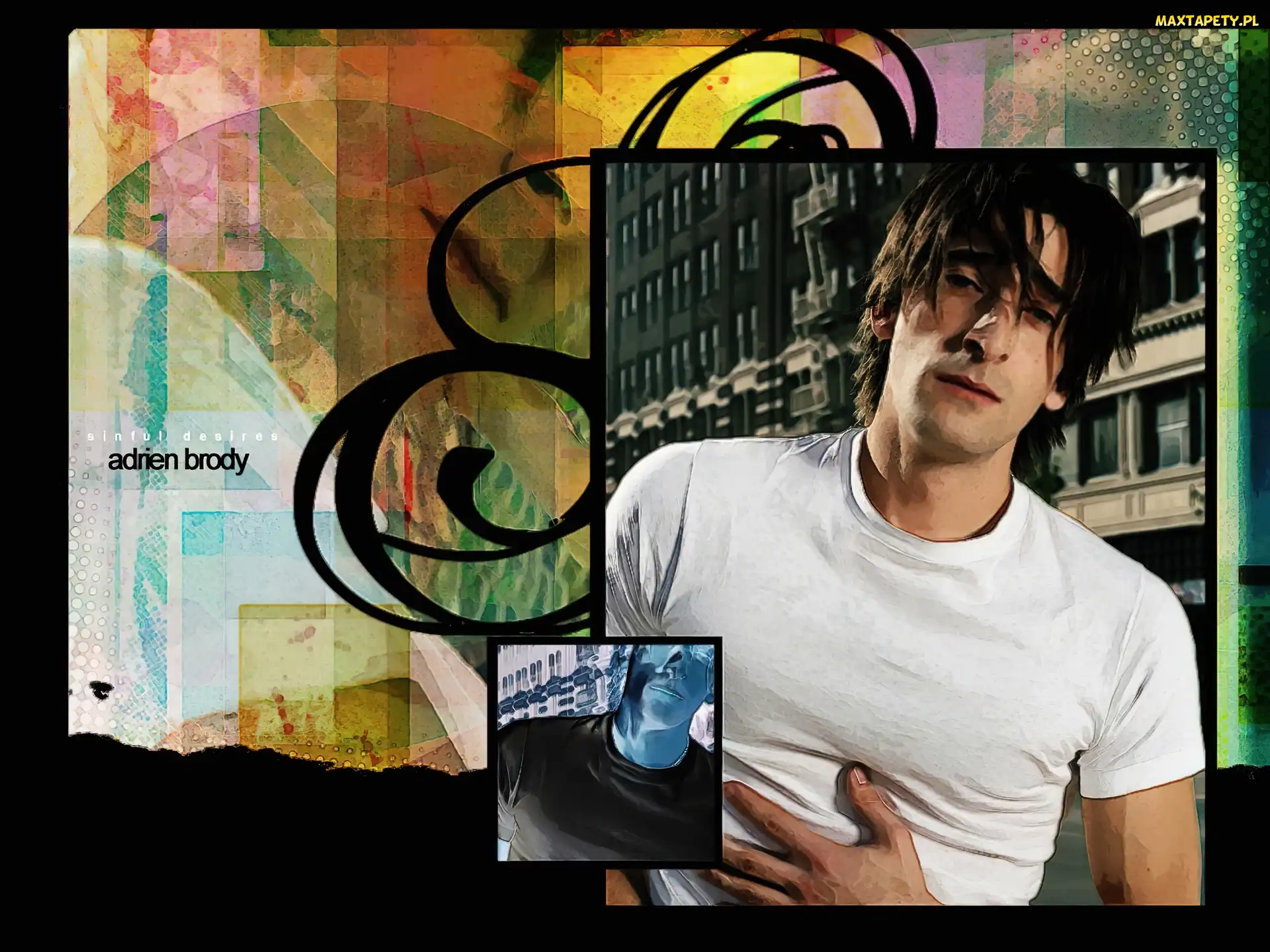 biały, t-shirt, Adrien Brody