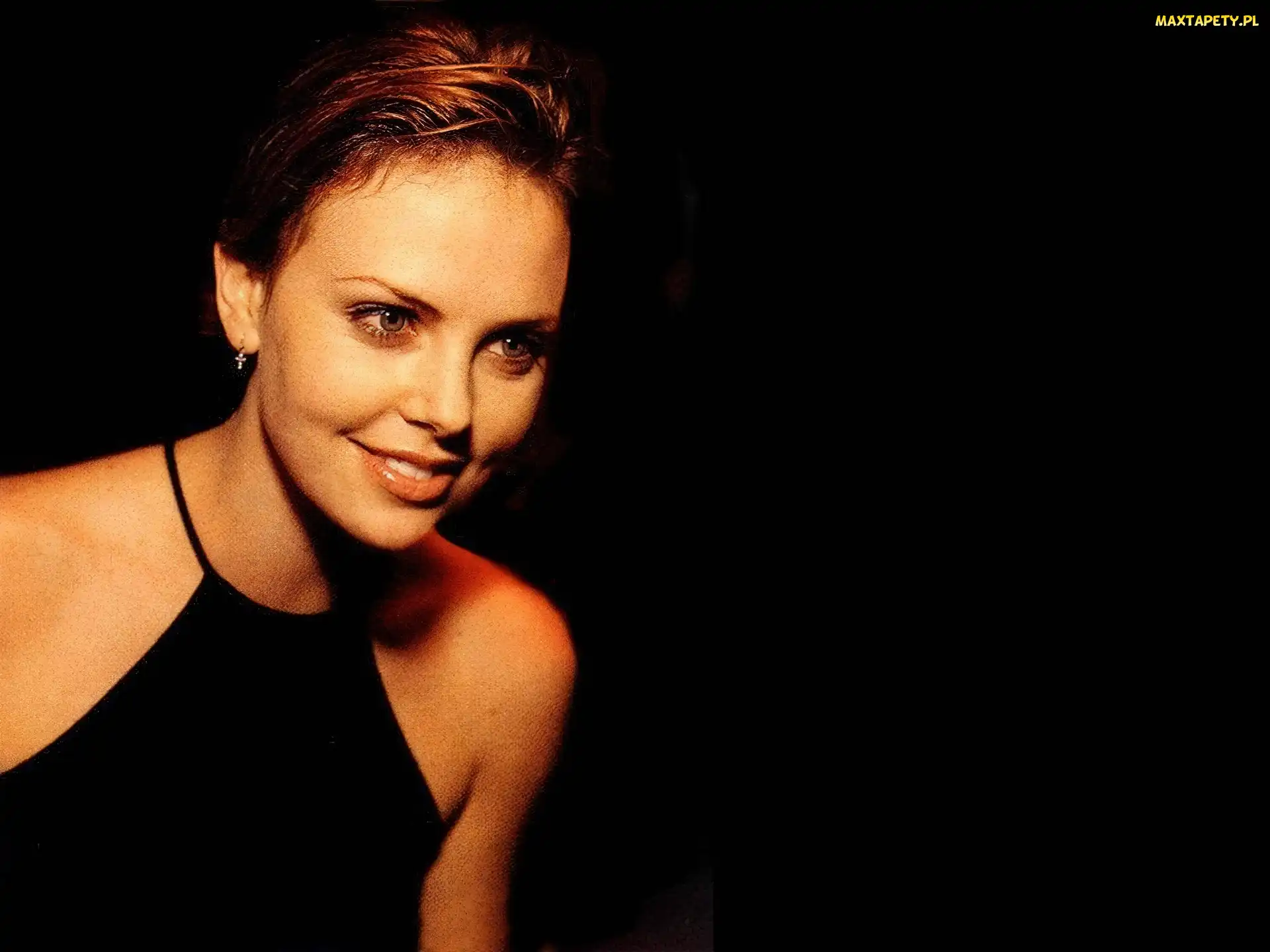 czarny, top, Charlize Theron
