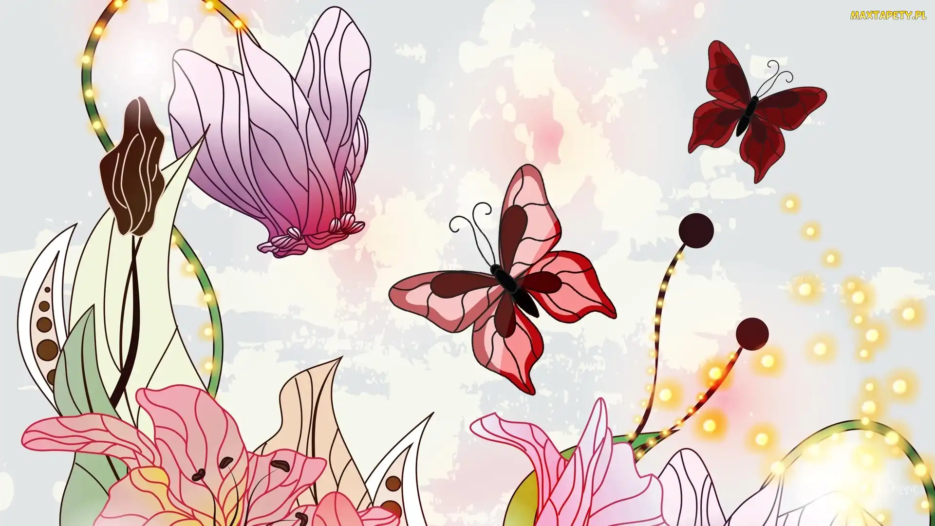 Kwiaty, Motyle, Grafika, 2D