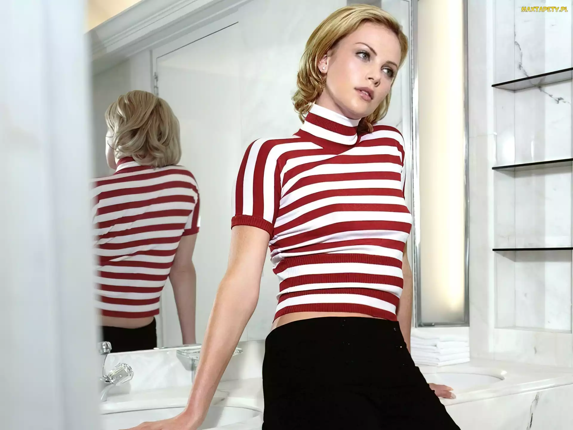 czarne, spodnie, Charlize Theron