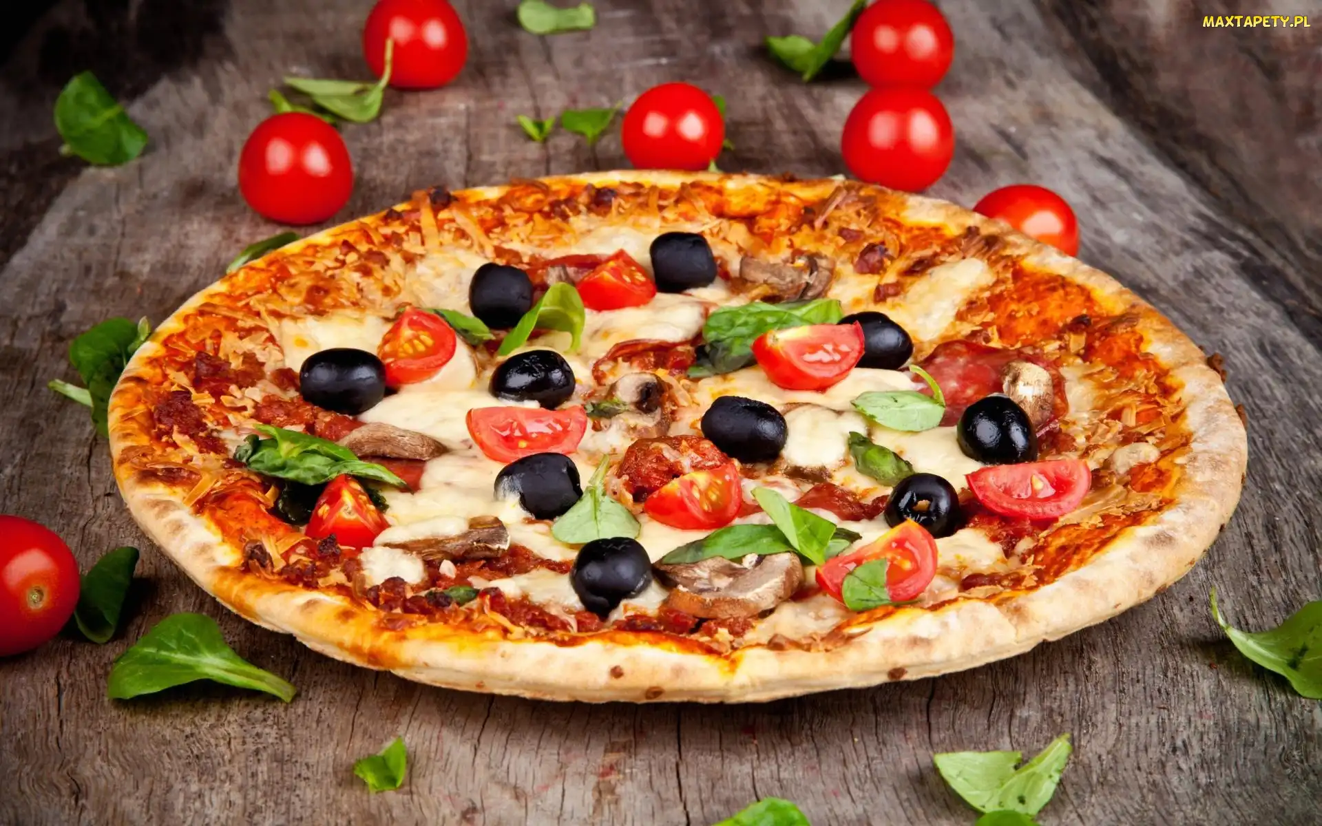 Oregano, Listki, Pizza, Stół, Oliwki, Pomidorki