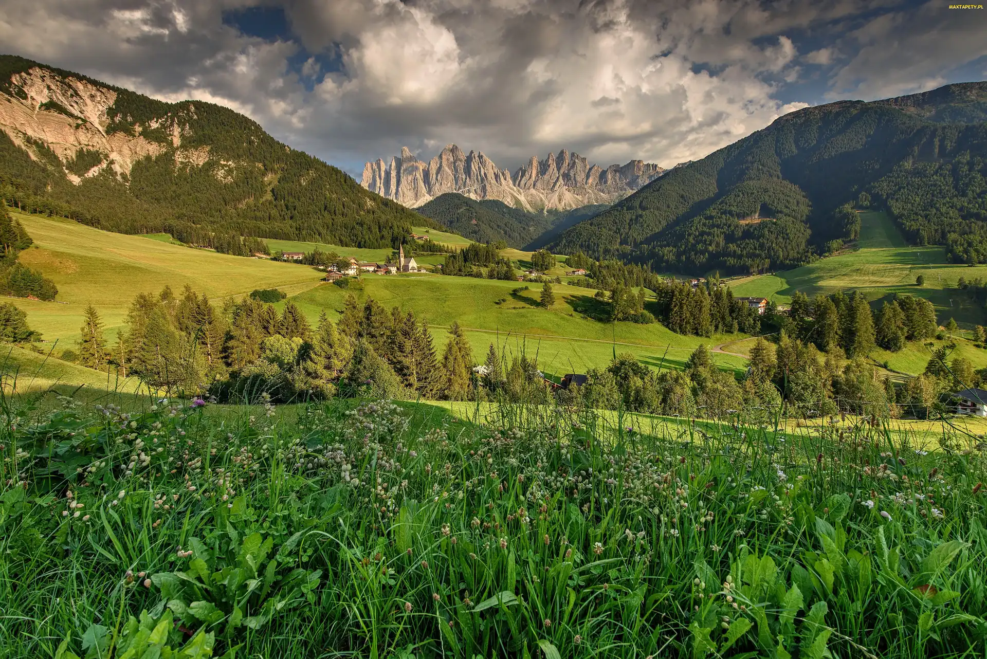 Pola, Włochy, St.Magdalena, Łąki, Dolomity