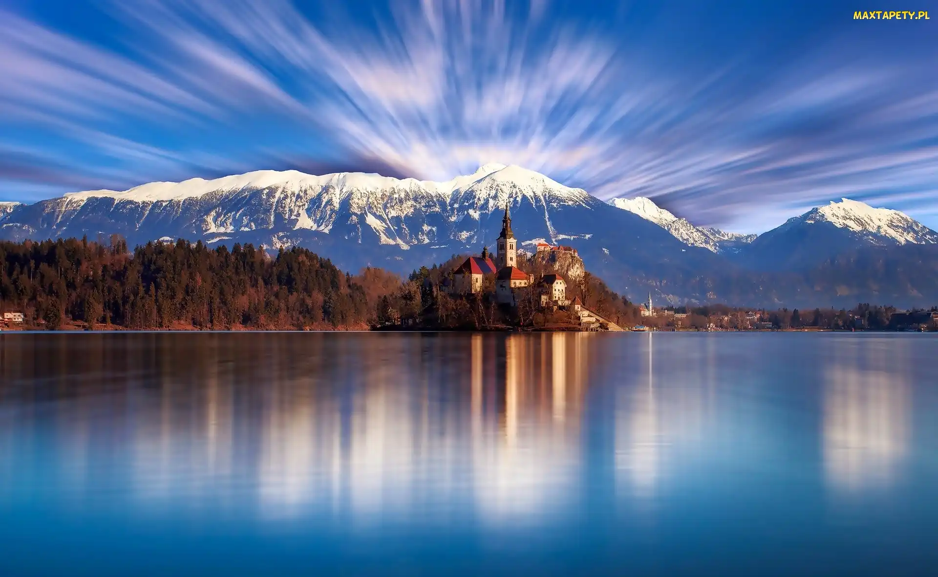 Góry, Słowenia, Bled, Jezioro, Kościół