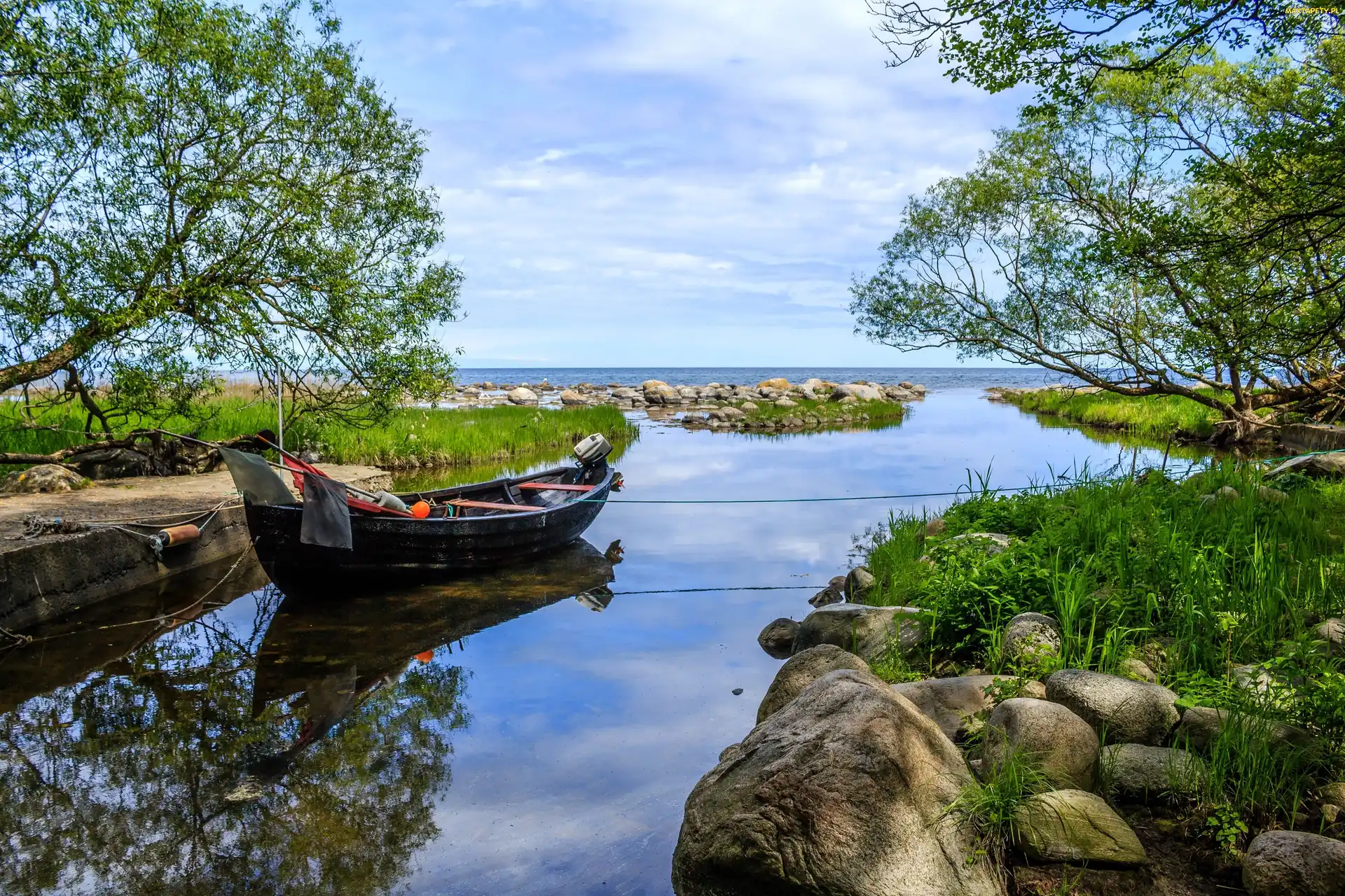 Pomost, Kamienie, Rzeka, Łódka