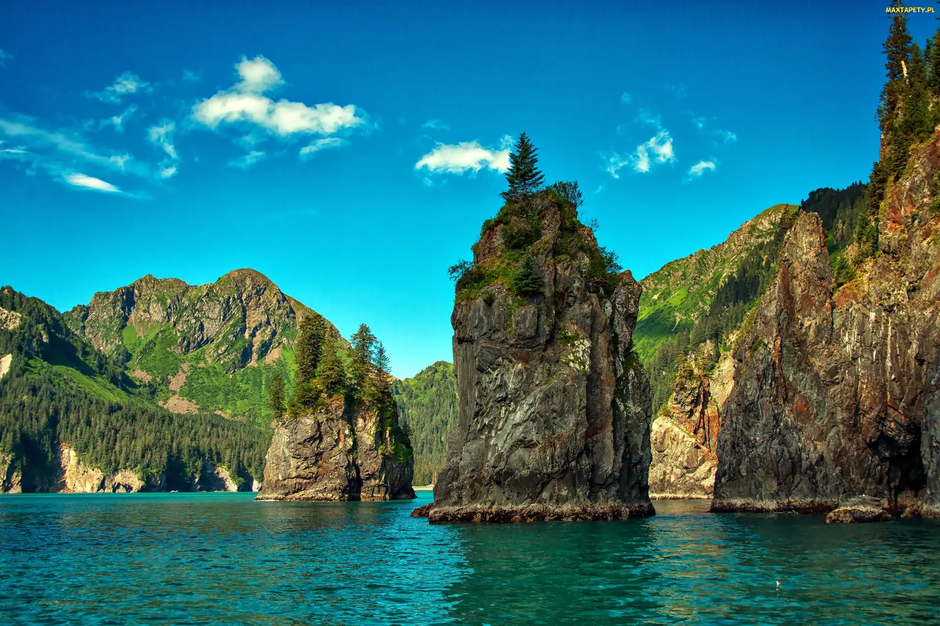 Skały, Alaska, Rzeka, Las, Góry