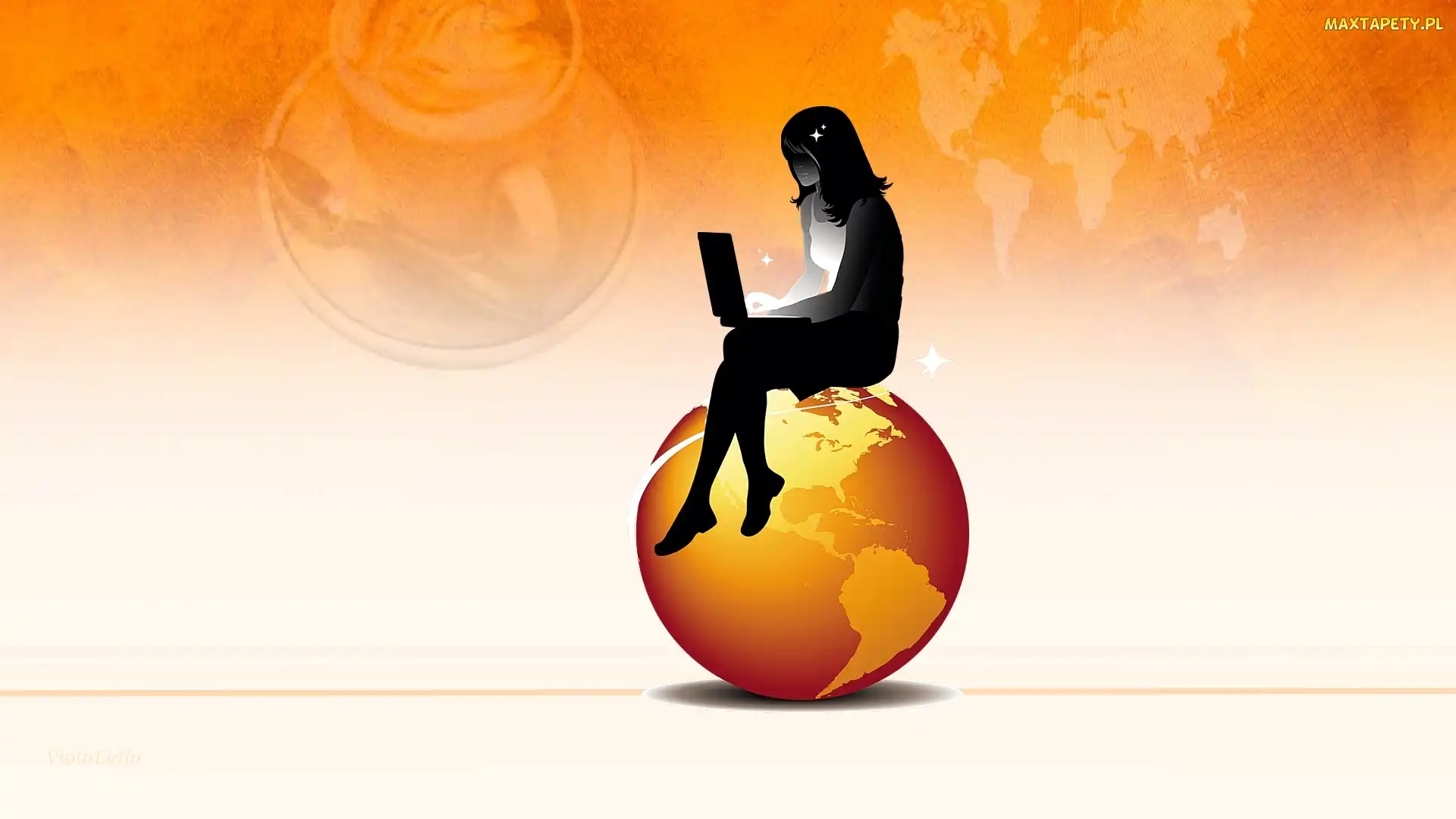 Laptop, Dziewczyna, Planeta, Grafika, Ziemia, Internet