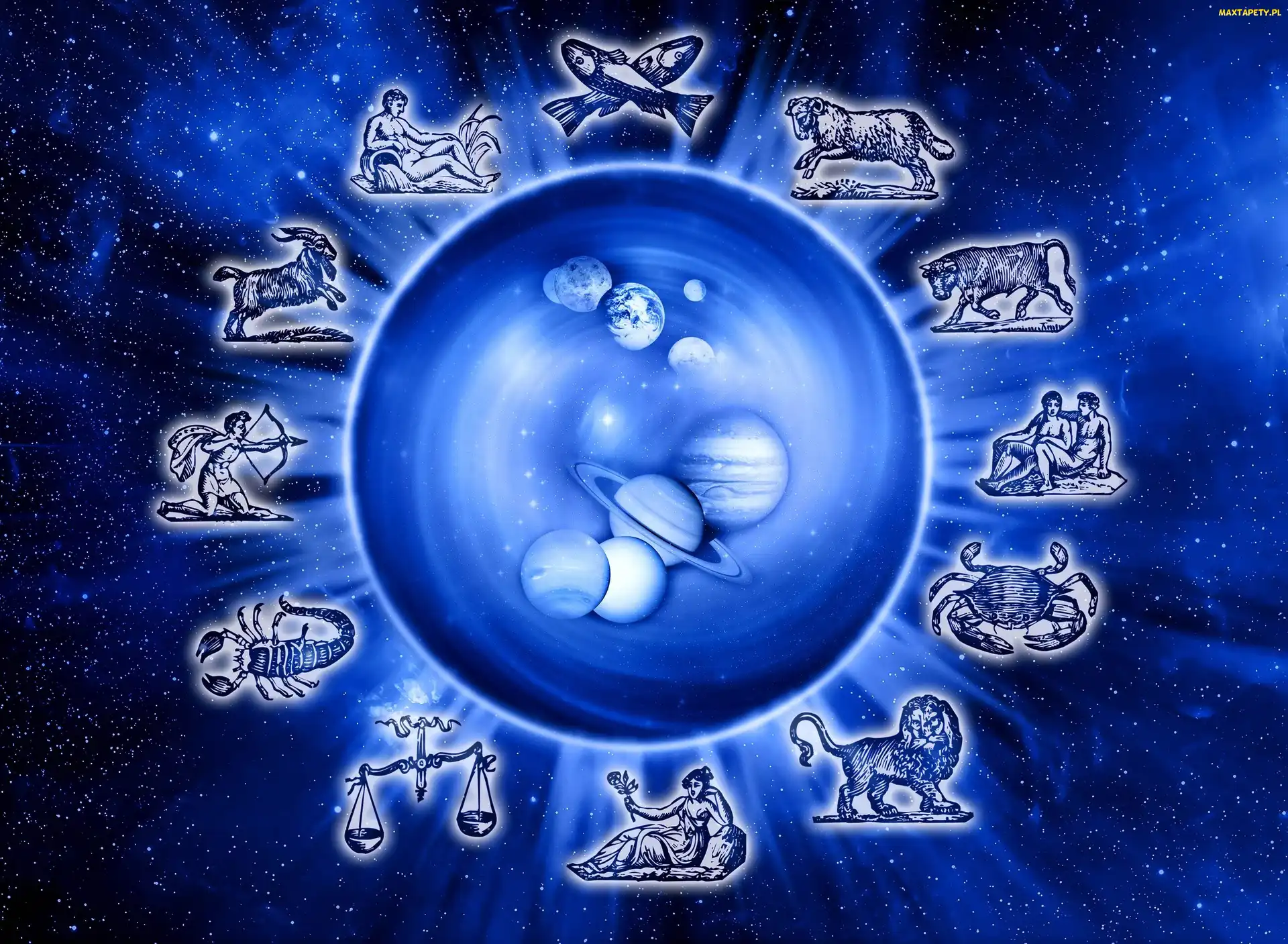 Kosmos, Grafika, Znaki, Zodiaku, Planety