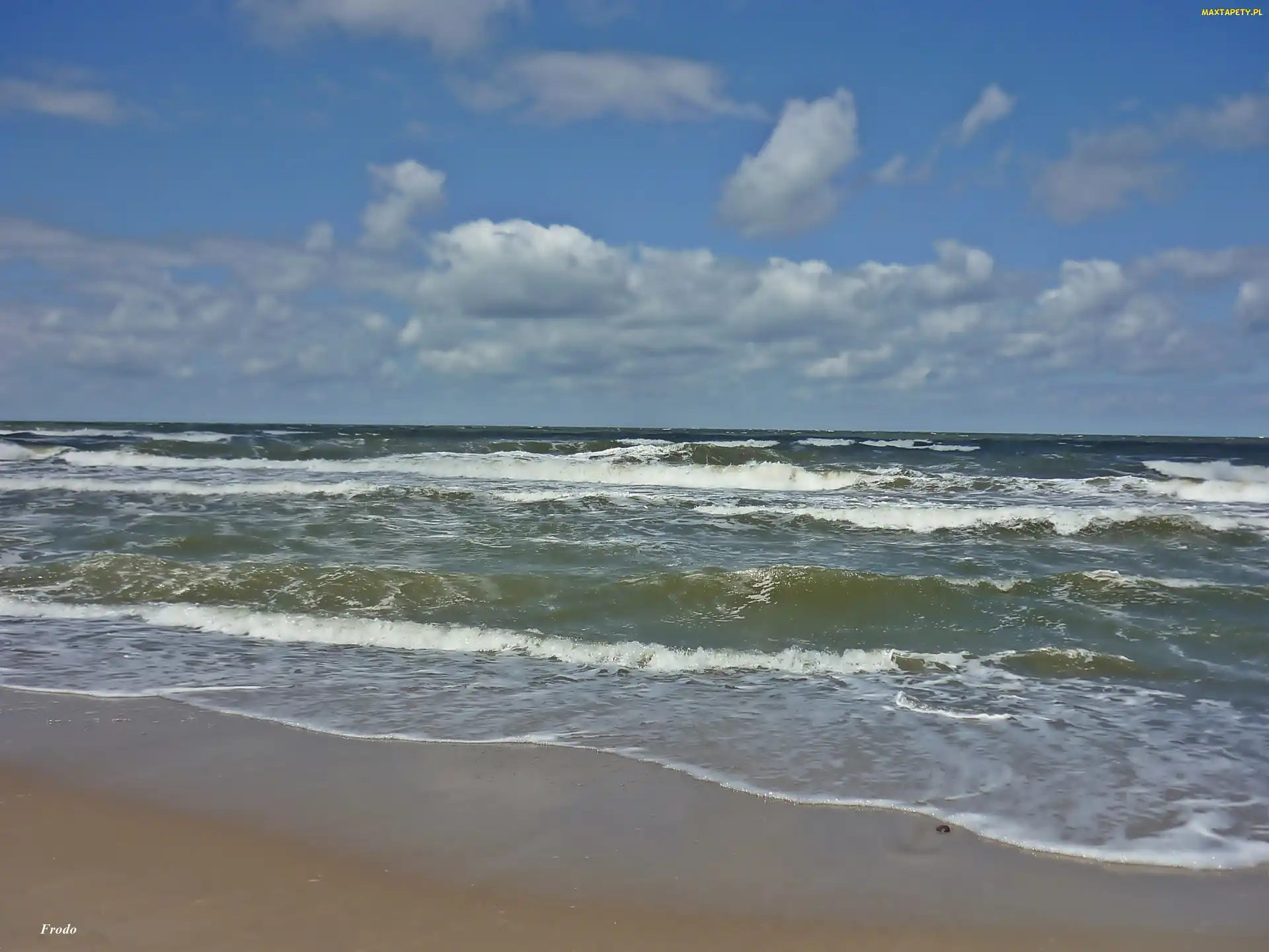 Lato, Fale, Plaża, Morze, Niebo, Chmury