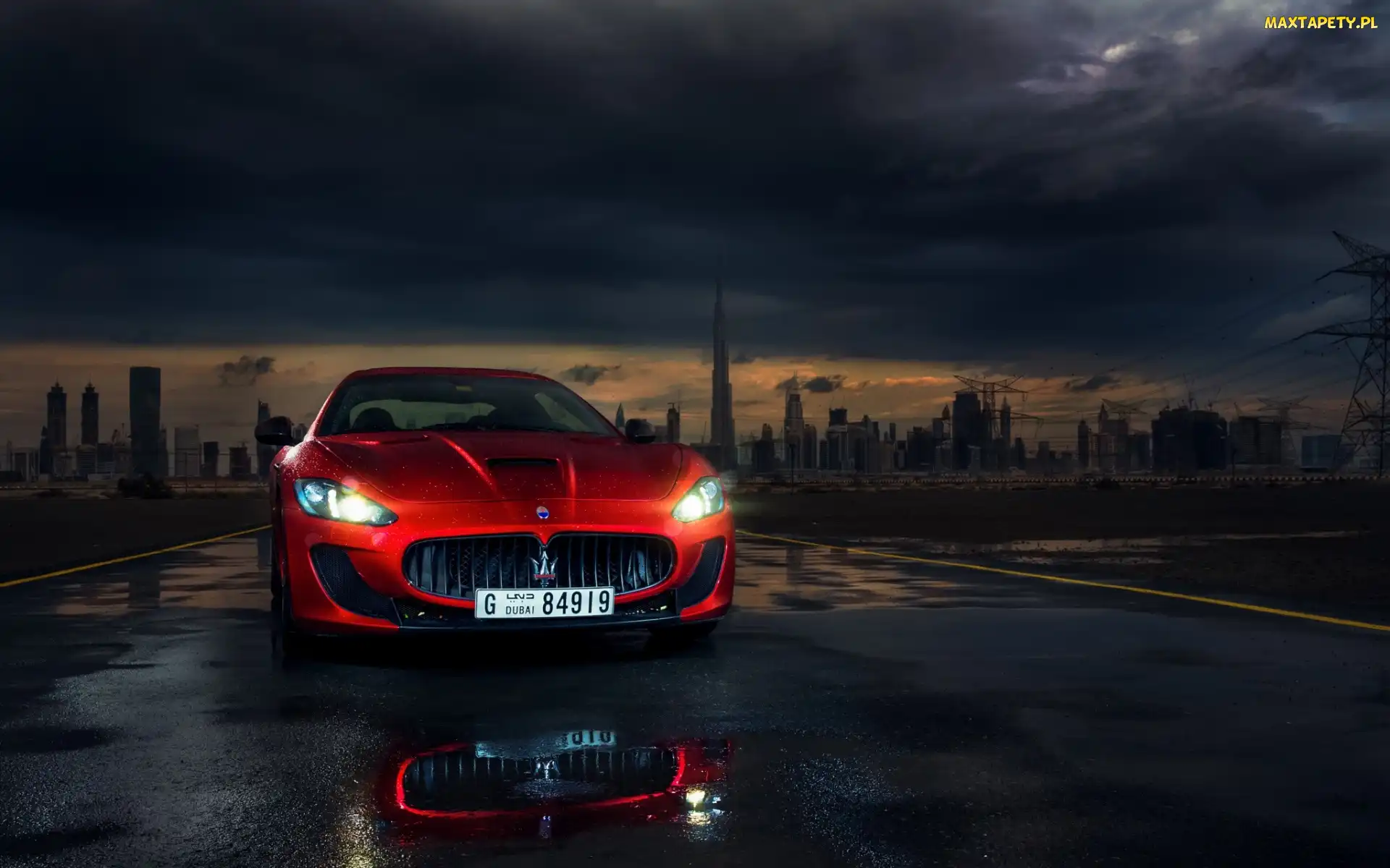 Czerwony, Noc, Turismo, Miasto, Droga, Gran, Sportowy, Samochód, Maserati