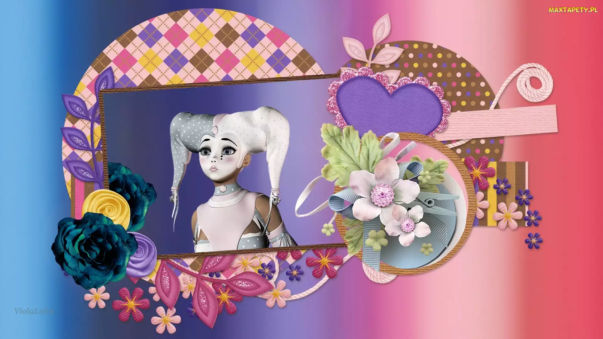 Kwiaty, Laleczka, Grafika, Pierrot