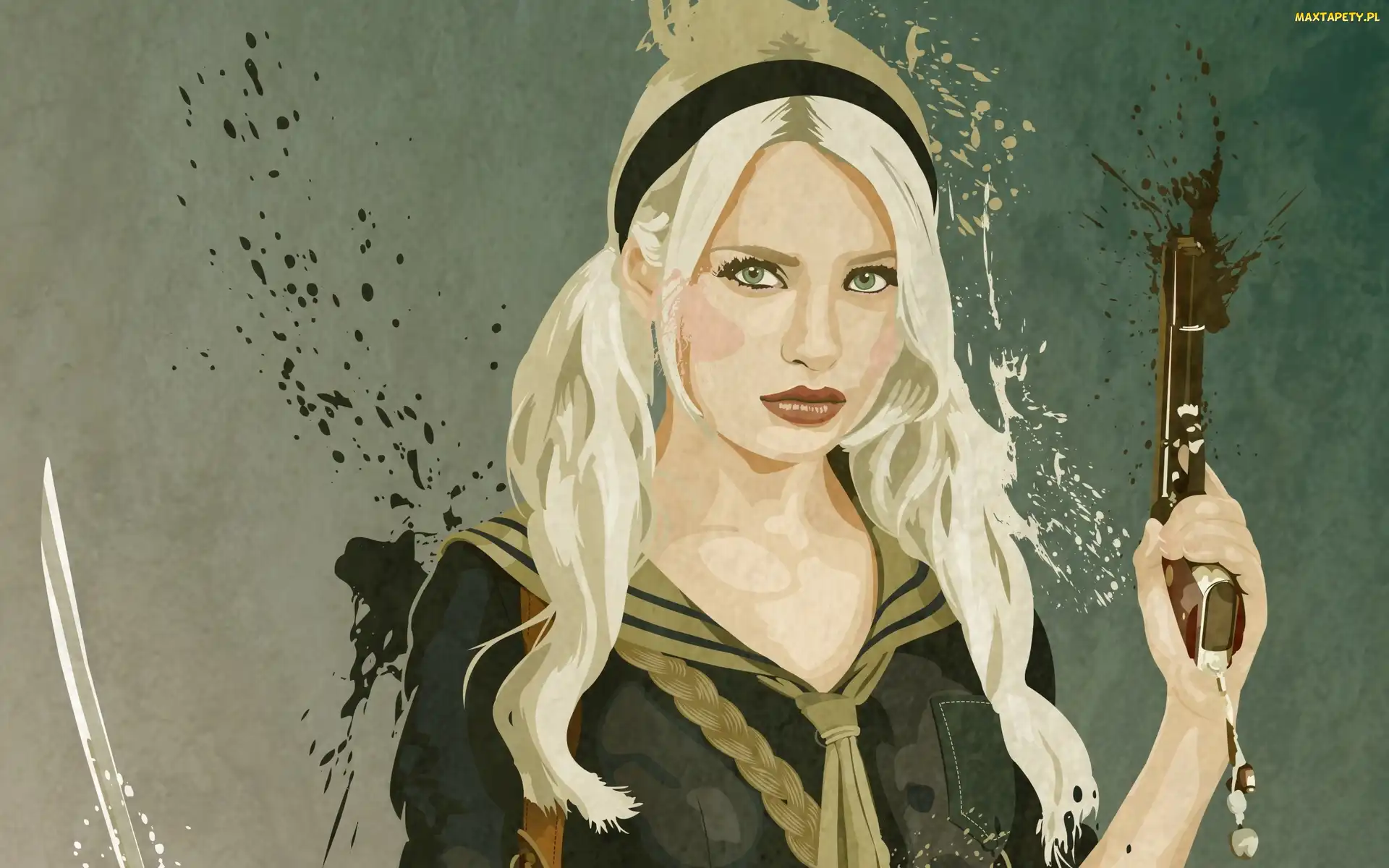 Pistolet, Sucker Punch, Aktorka, Rysunek, Film, Dziewczyna, Emily Browning
