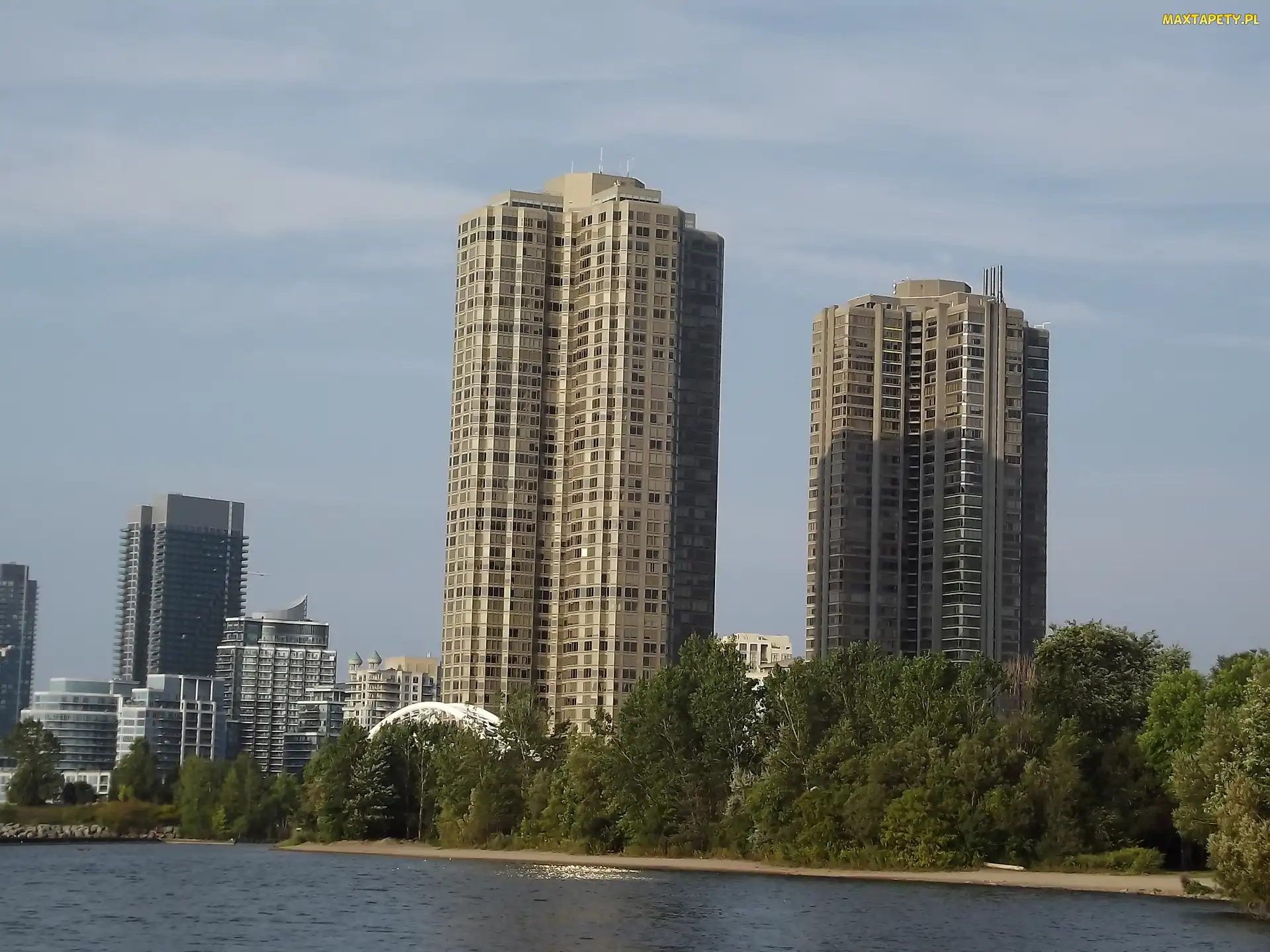 Domy, Architektura, Drzewa, Jezioro, Ontario, Kanada, Osiedle