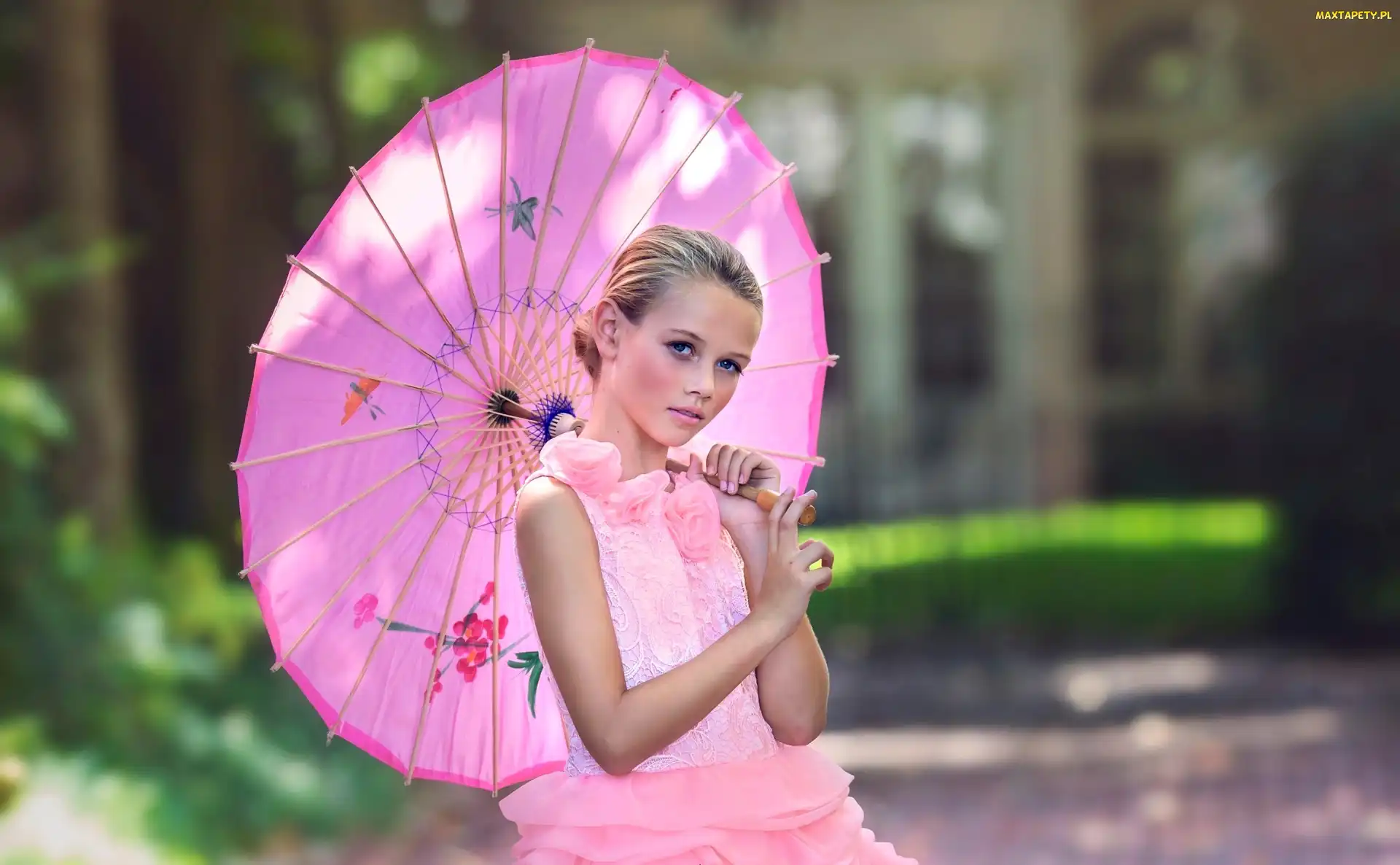 Różowy, Parasol, Dziewczyna