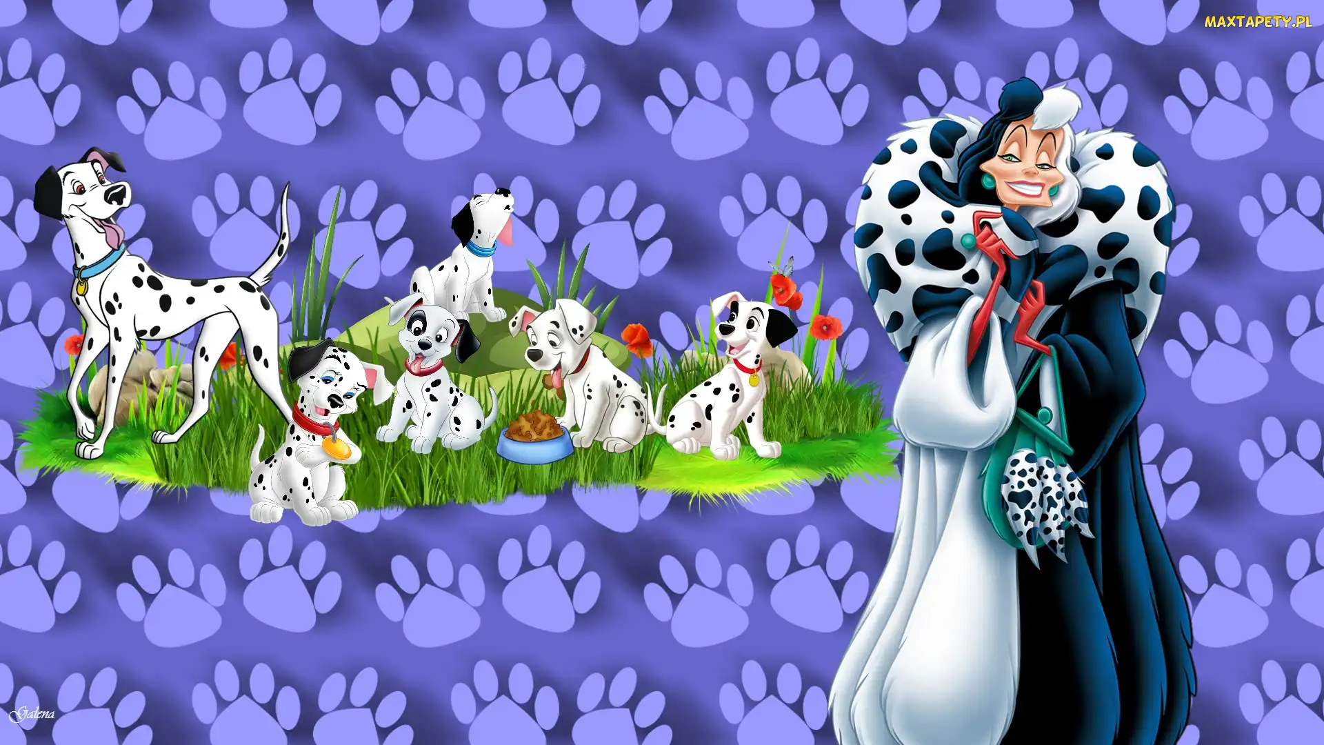 Grafika, Łapy, Dalmatyńczyki, Dla dzieci, Trawa, Cruella Demon, Psy