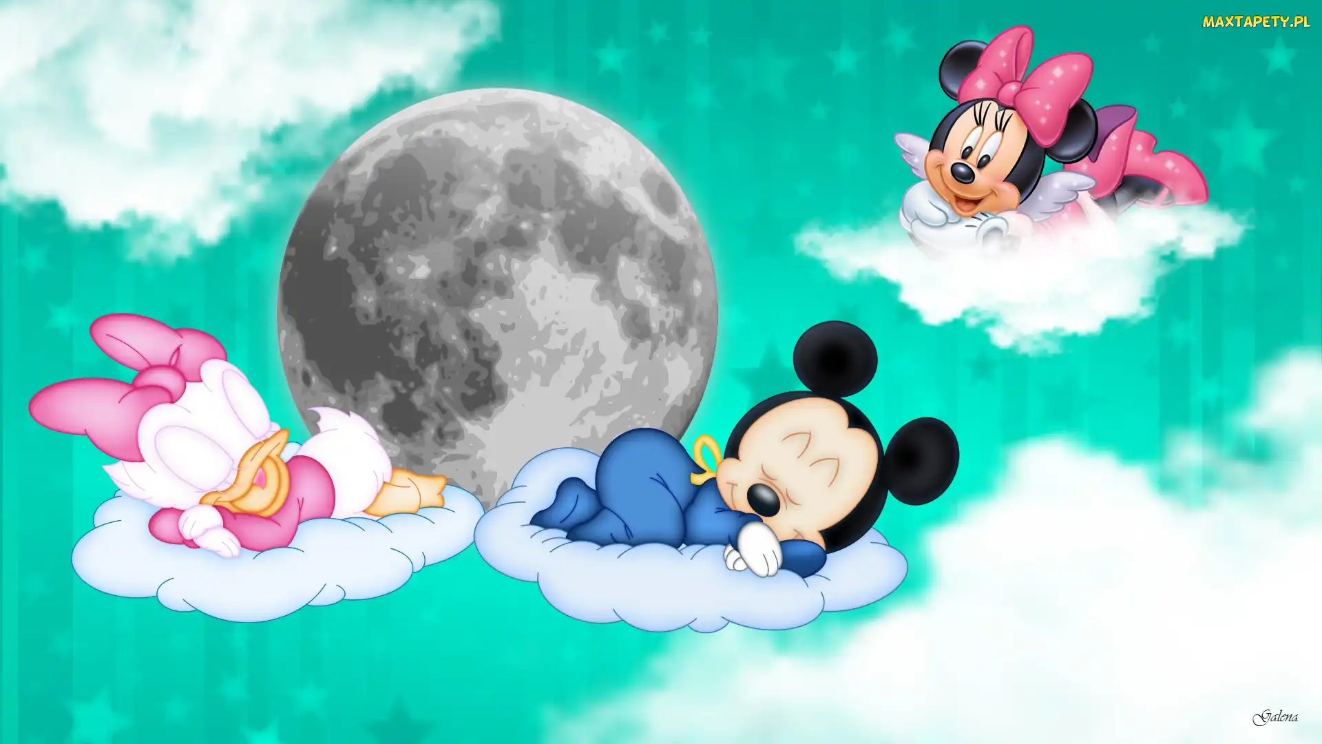 Chmury, Sen, Mickey, Grafika, Dla dzieci, Minnie, Księżyc, Niebo, Daisy