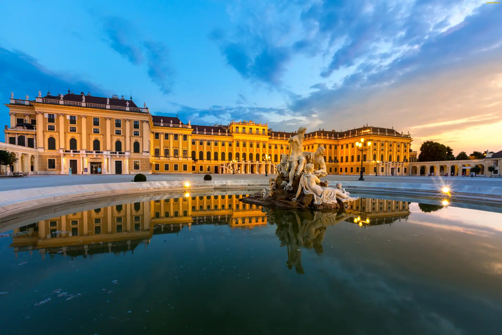 Austria, Wiedeń, Statua, Pałac Schönbrunn, Zachód, Słońca