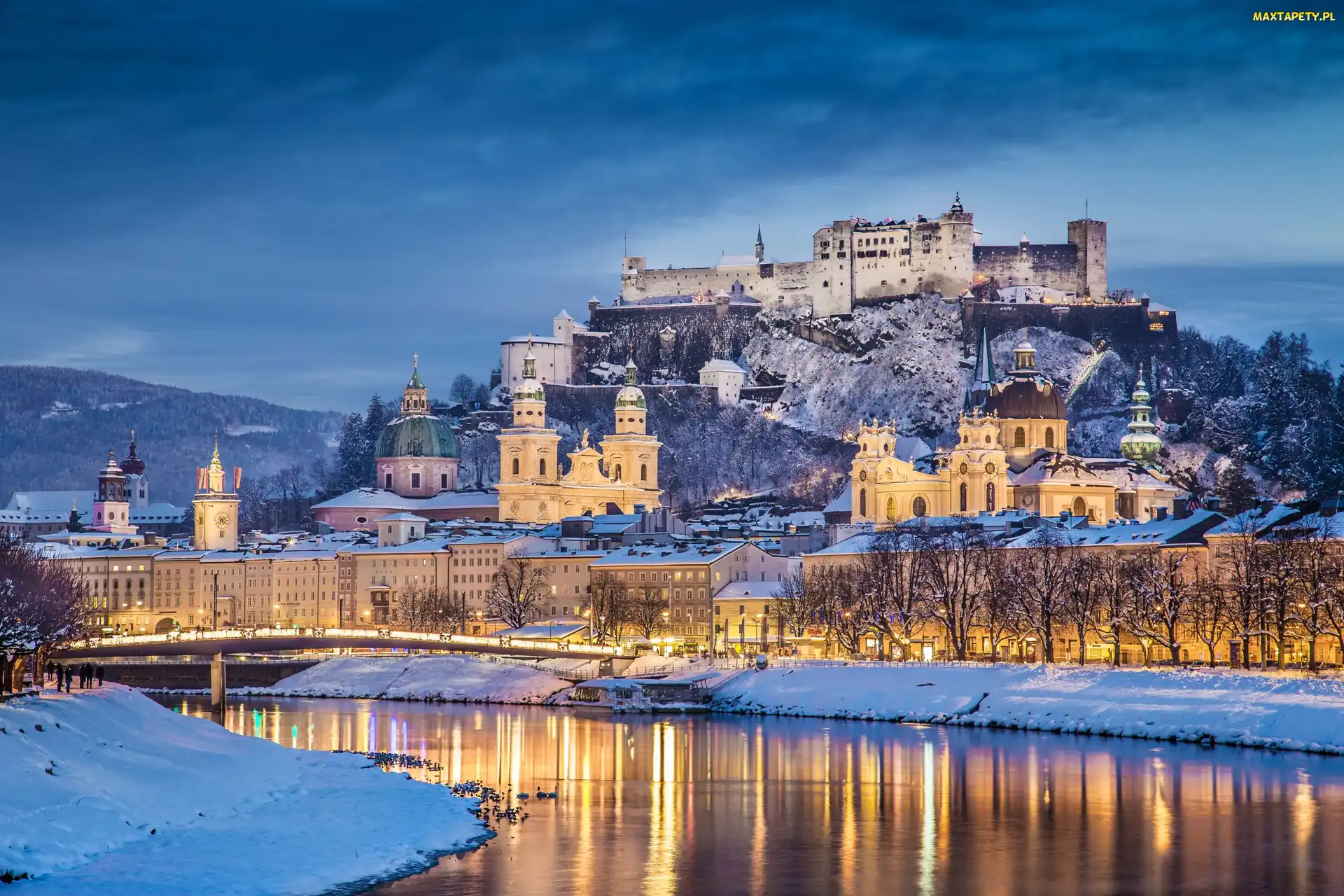 Rzeka Salzach, Austria, Hohensalzburg Castle, Twierdza Hohensalzburg, Wzgórze Festungsberg, Salzburg