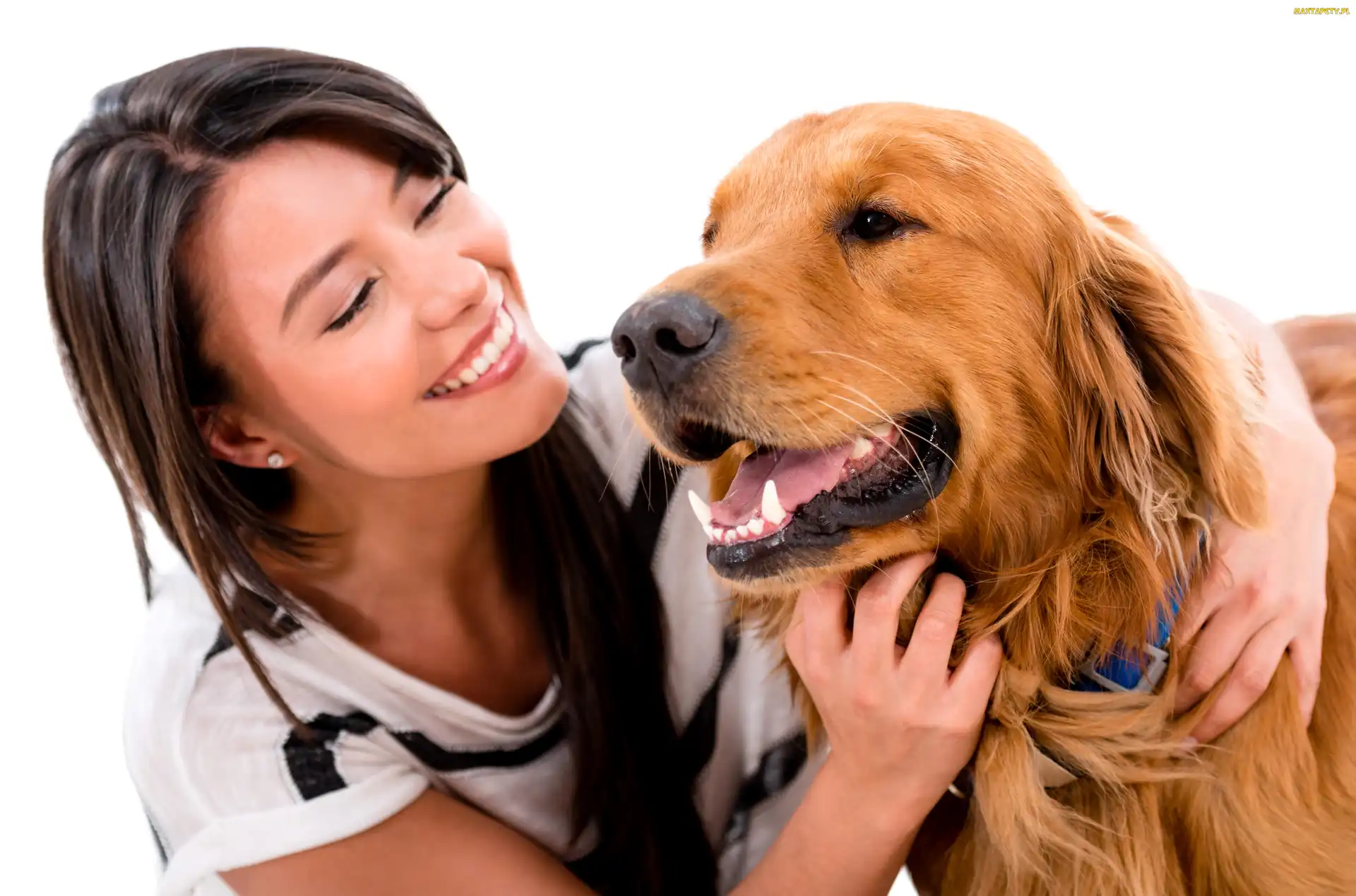 Dziewczyna, Przyjaźń, Golden Retriever, Pies, Uśmiechnięta