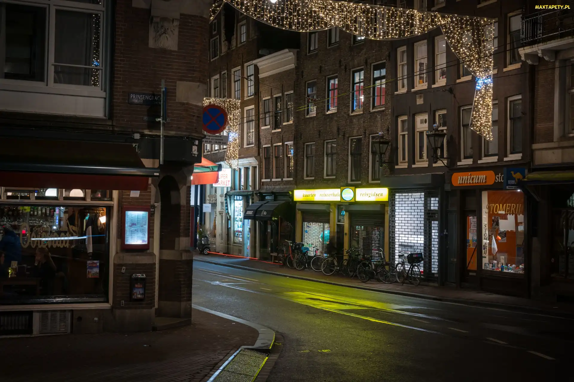Holandia, Domy, Noc, Uliczka, Amsterdam