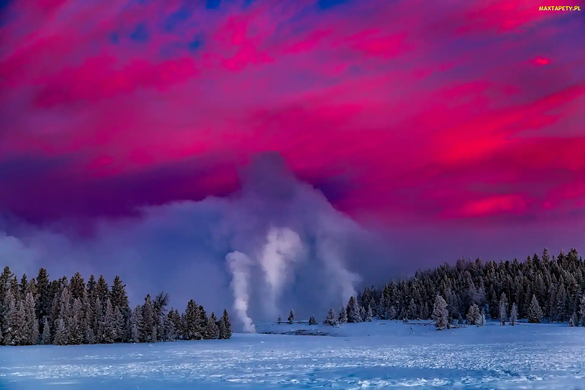 Zima, Gejzery, Stany Zjednoczone, Park Narodowy Yellowstone