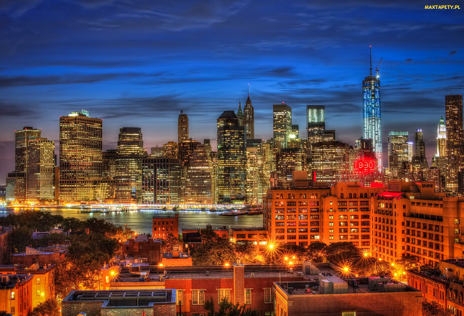 USA, Noc, Manhattan, World Trade Center, Nowy Jork