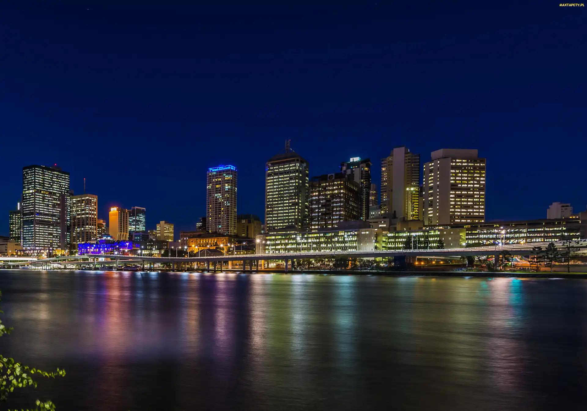 Dom, Rzeka, Brisbane, Australia, Noc