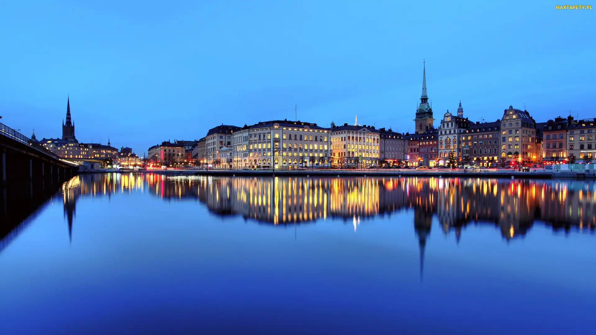 Nocą, Szwecja, Stadsholmen, Wyspa, Sztokholm