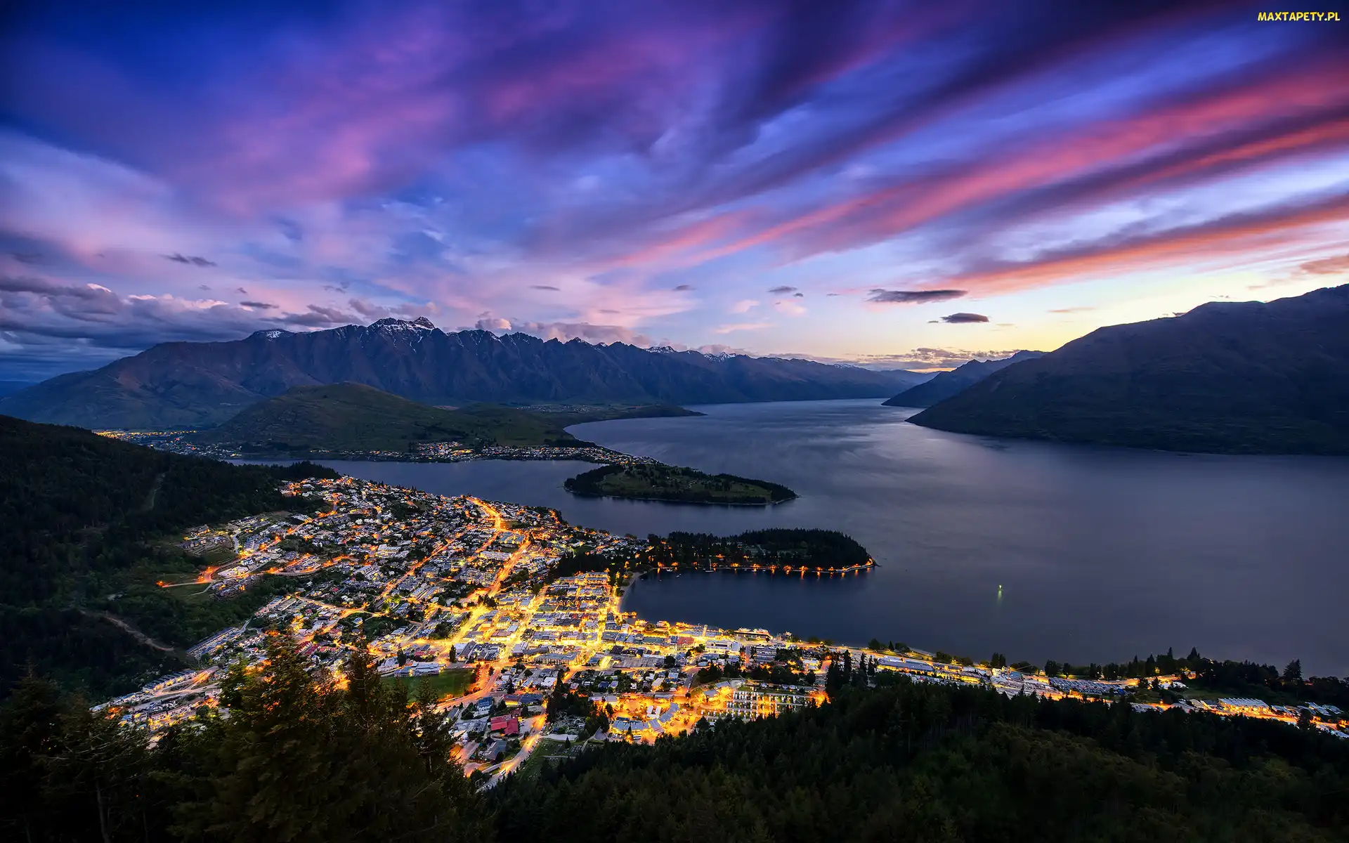 Wakatipu, Nowa Zelandia, Queenstown, Miasto, Jezioro