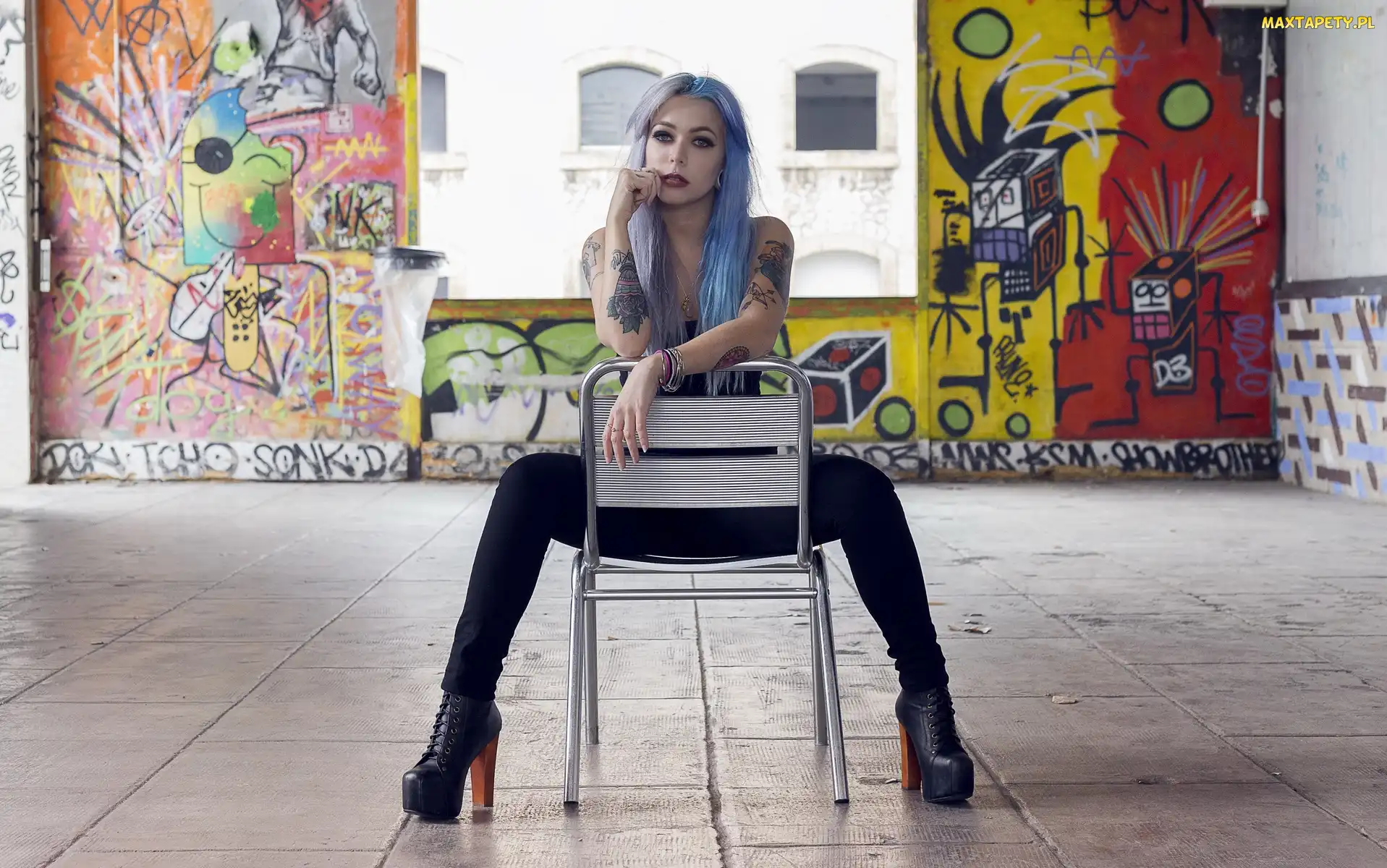 Piercing, Tatuaże, Modelka, Graffiti, Włosy, Kobieta, Farbowane