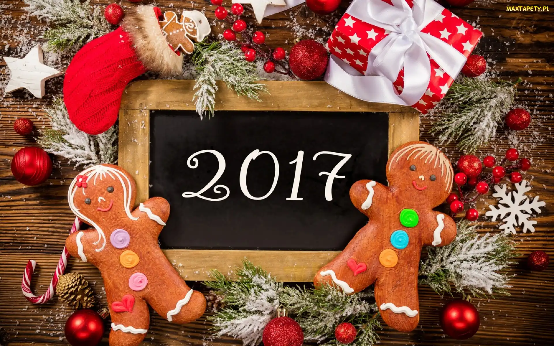 Nowy Rok 2017, Bombki, Ludziki, Prezenty, Piernikowe