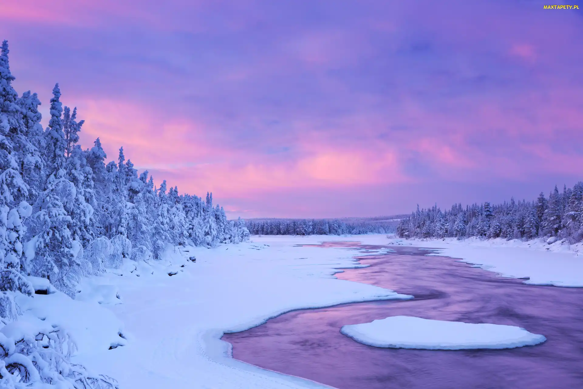 Zima, Laponia Rzeka, Finlandia